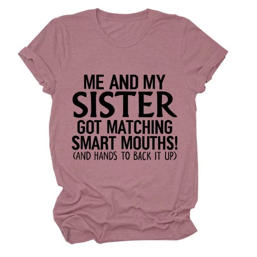 Women's Short Sleeve Sister T-Shirt - Best Friend Matching Letter Print Crew Neck Tee - Perfect for Summer Outfits, Sister Gifts & Casual Wear