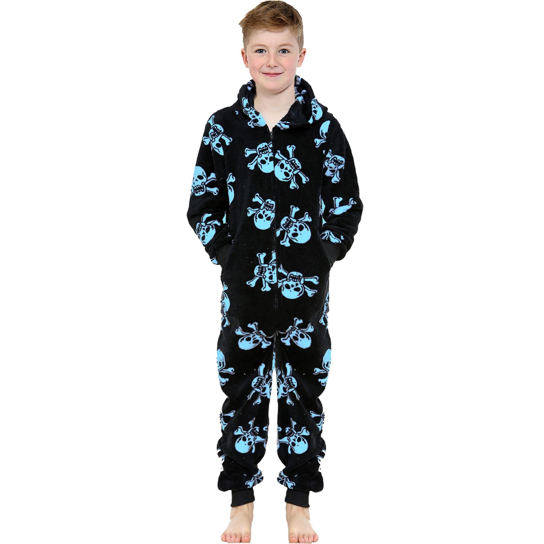 **A2Z 4 Kids Fun Halloween Skull & Bones Print Onesie - Black & Multi Color Pajama Sets for Boys & Girls (2-13 Years) - Cozy Sleepwear for Trick-or-Treating & Halloween Parties**