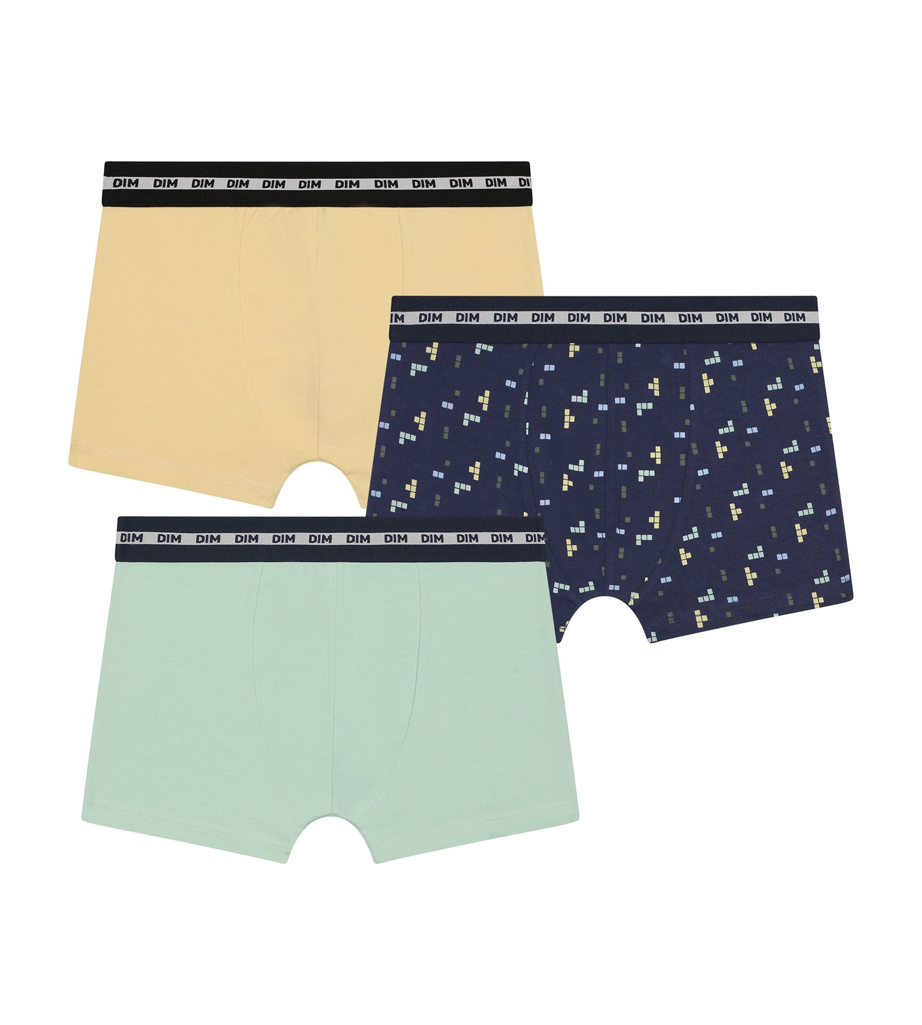 3 Pack Boys' Pixel Print Boxer Briefs - Blue & Yellow Cotton Stretch Underwear for Kids | Comfortable Daily Wear & Sleepwear