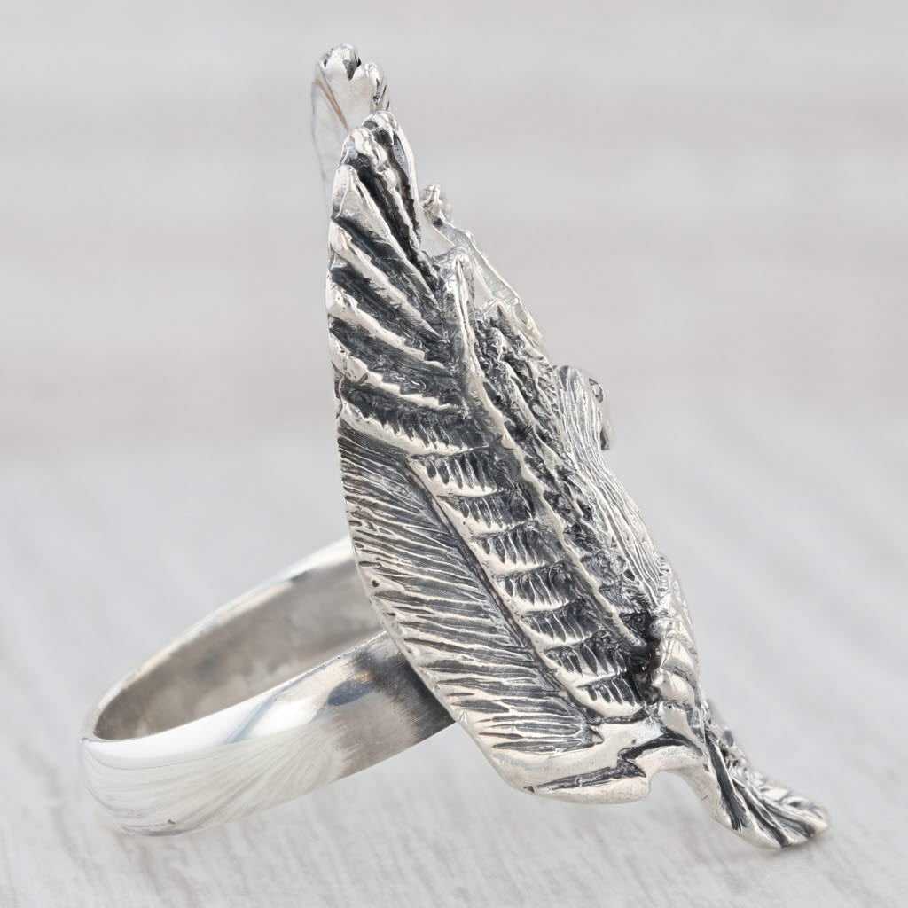 Sterling Silver American Eagle Biker Ring for Men - Size 11 - Bold Statement Jewelry for Motorcycle Riders & Patriotic Fashion