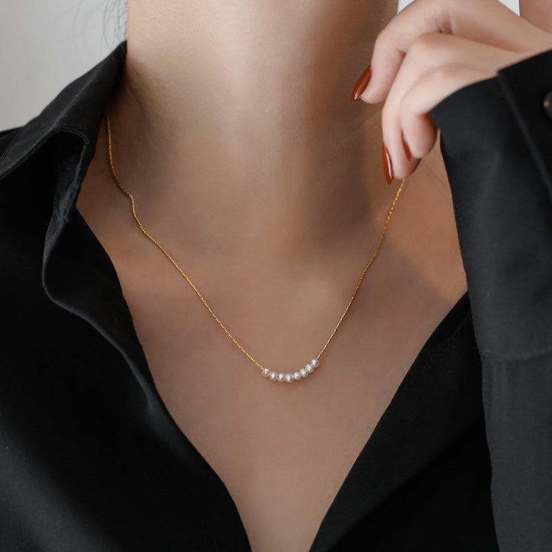 Elegant Tiny Freshwater Pearl Choker Necklace for Women | 16