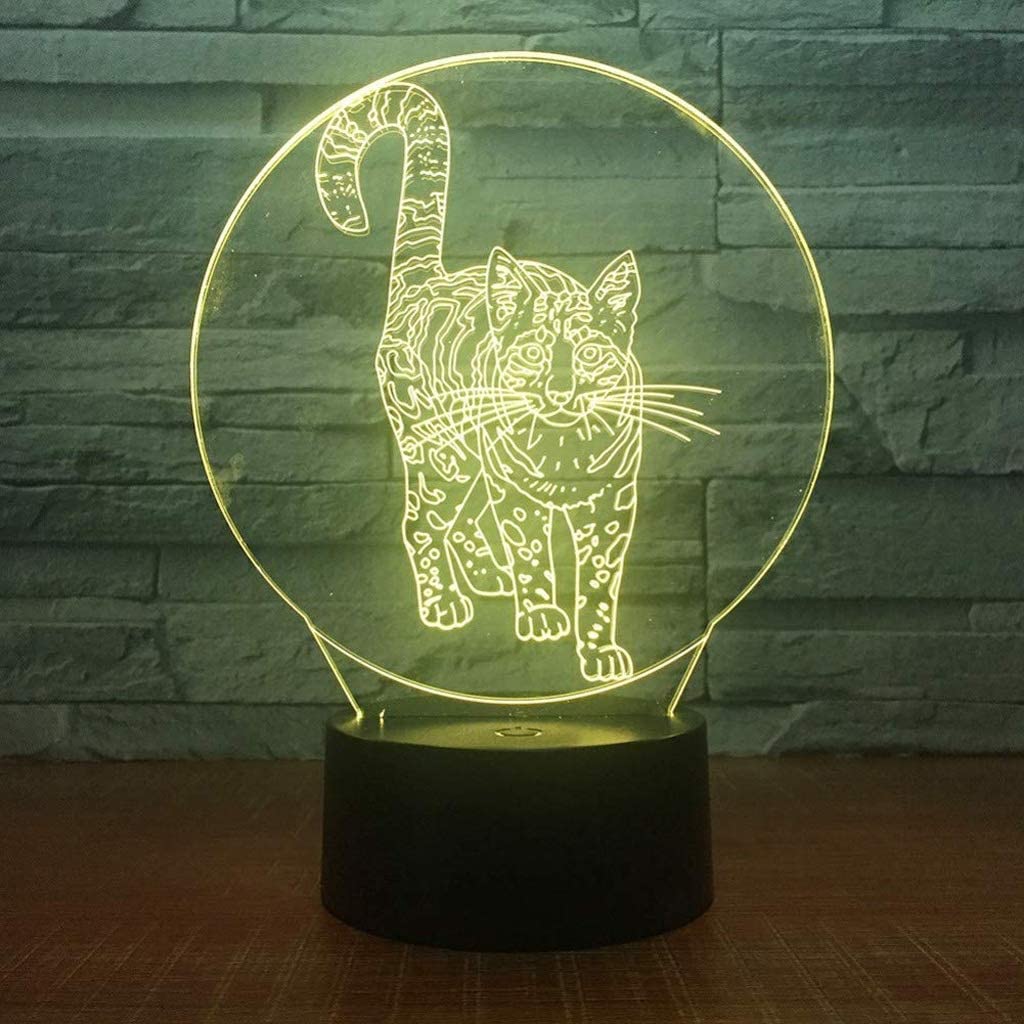 3D Illusion LED Night Light - Cute Cartoon Cat USB Touch Desk Lamp with 7 Color Changing Modes, Perfect Gift for Kids, Home & Bedroom Decor - Ideal for Nighttime Reading, Nursery Room, and Relaxation