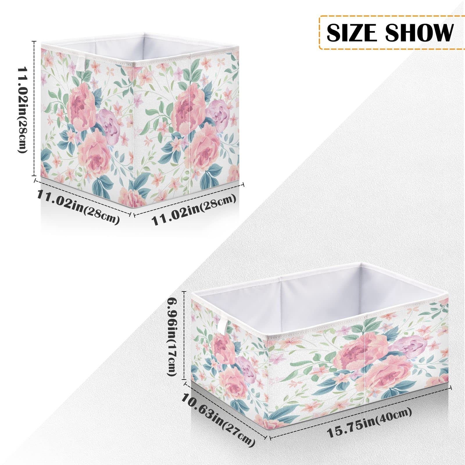 Pink Rose Floral Foldable Storage Cube Bin - 11x11x11 Inch Collapsible Fabric Basket for Toys, Clothes & Home Organization | Perfect for Shelves, Closets & Kids Room Storage