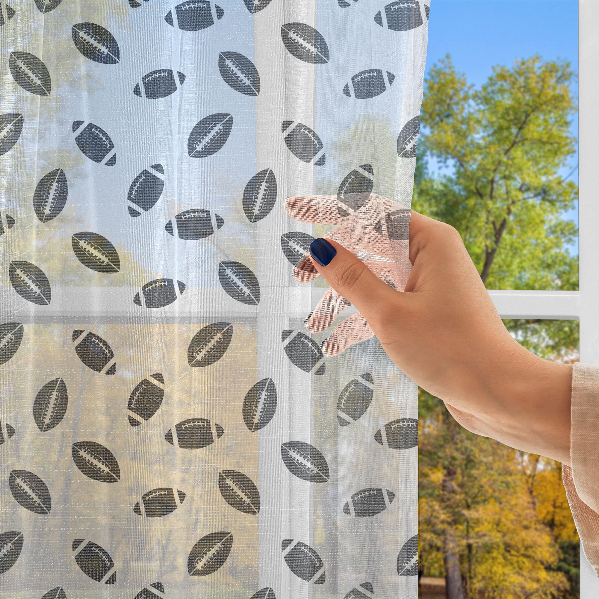 Ambesonne American Football Tulle Curtains - Black & White Monochrome Rugby Ball Design, 108