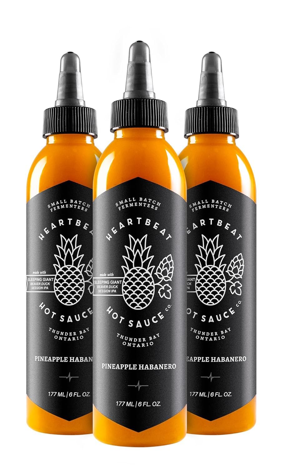Heartbeat Hot Sauce Co. Pineapple Habanero Hot Sauce - 6 oz. Bottle (3-Pack) | Spicy & Sweet Flavor | Perfect for Tacos, Wings & Grilling