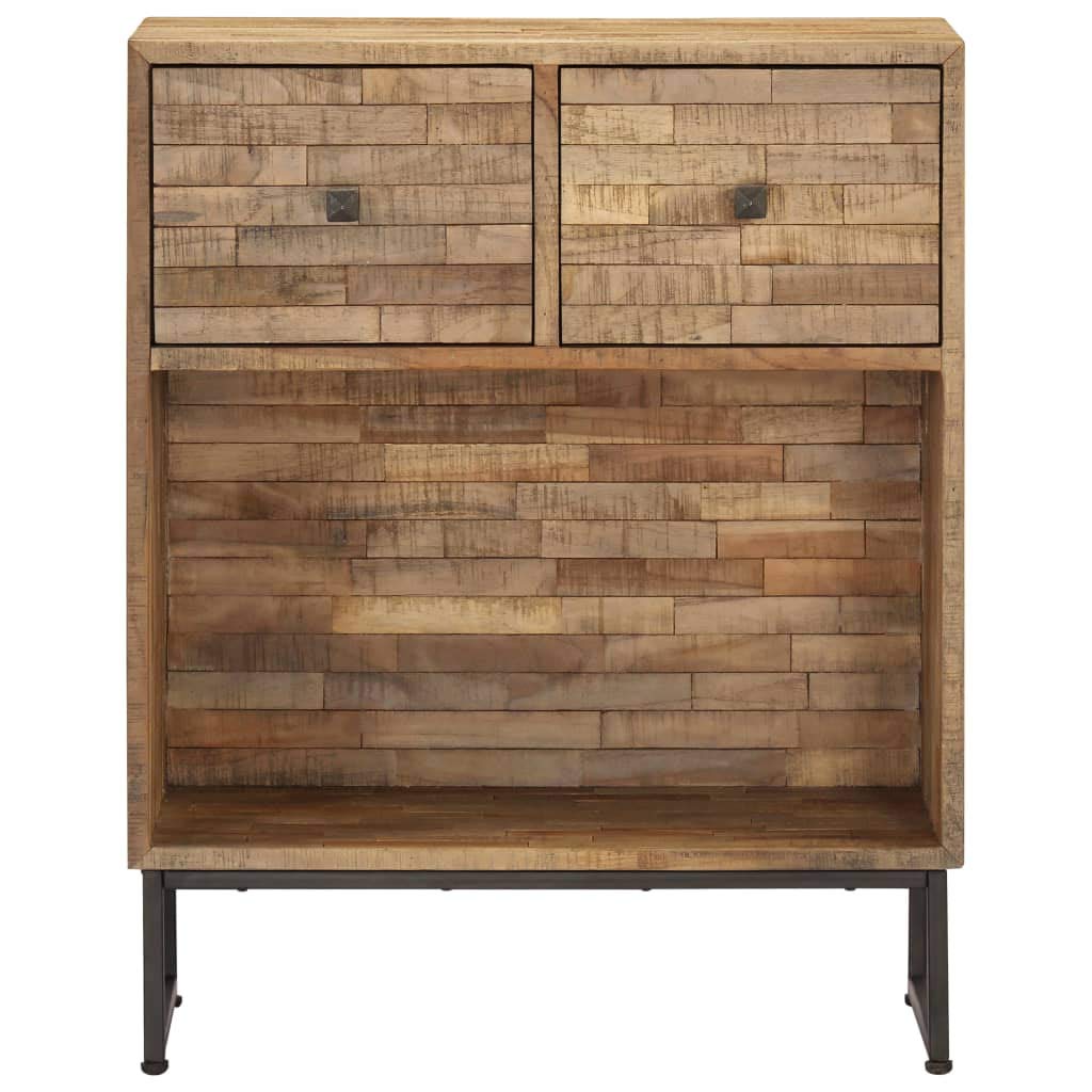 Reclaimed Teak Wood Sideboard with Drawers - Rustic Brown Industrial Style Handmade Compact Buffet Cabinet for Dining Room, Living Room & Entryway Storage