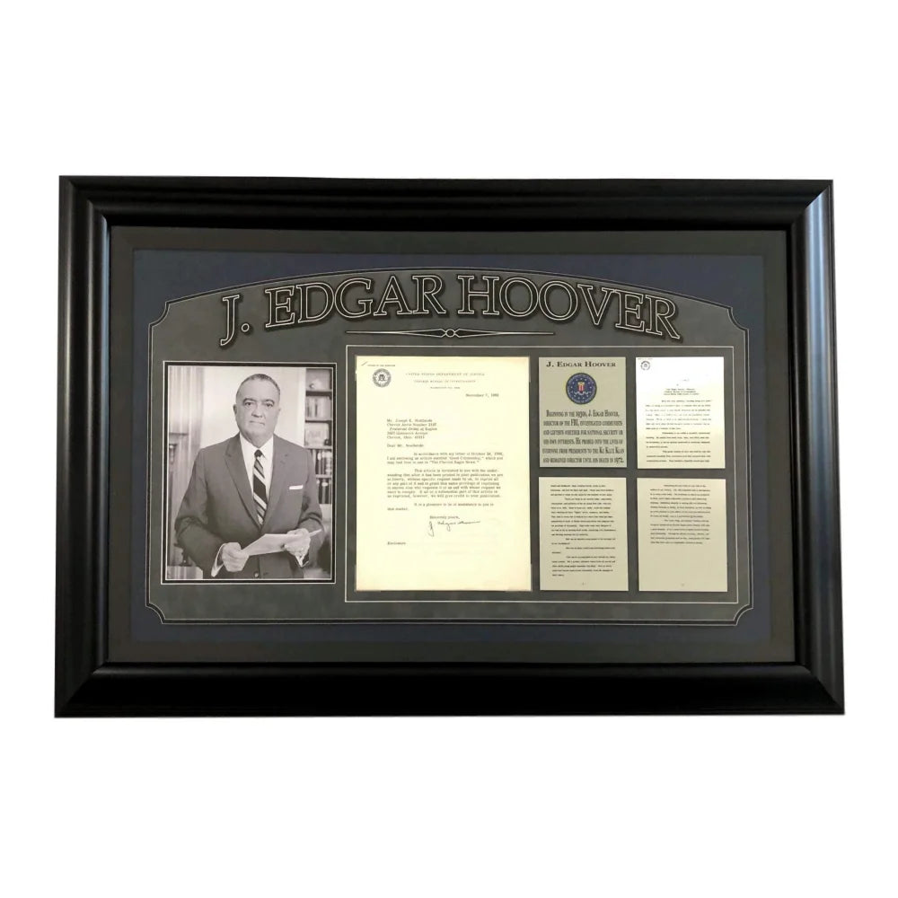 Authentic J. Edgar Hoover Signed FBI Letter - Vintage Hippies & Communists Framed Collage with JSA COA - Perfect for History Buffs & Collectors - Home Office Decor & Museum Display