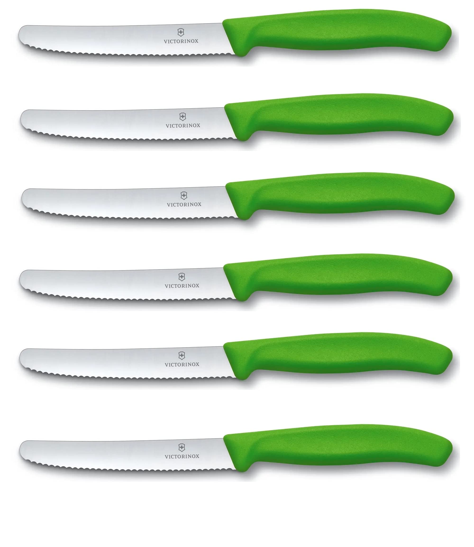 Victorinox 6-Piece Green Table Knife Set with Ergonomic Handle - Perfect for Dining, Camping & Outdoor Picnics