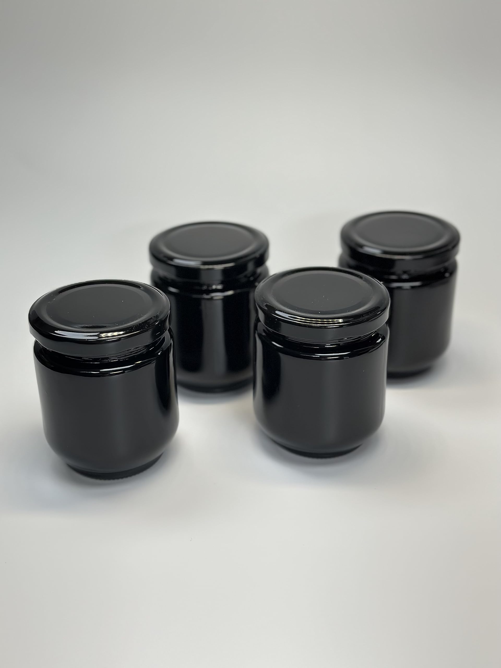 4-Pack Small 6.5oz Black Glass Jars with Airtight Lids - Perfect for Herb Storage, Jam Making, DIY Candles, Lip Balm, Body Butter & Kitchen Organization | Ideal for Home, Office & Craft Projects