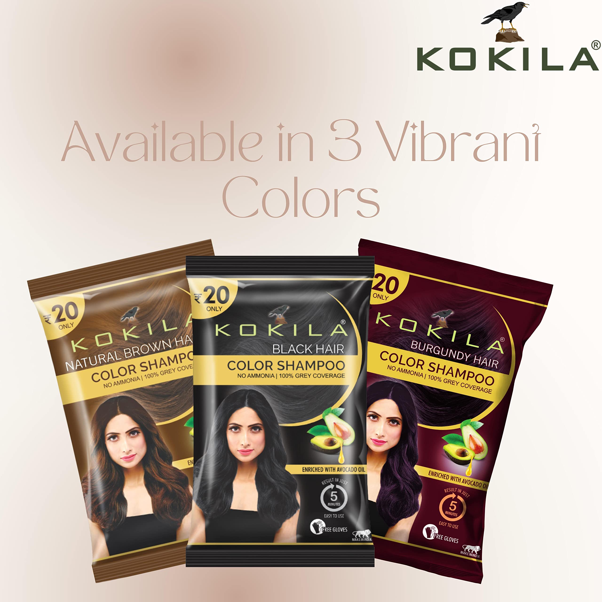 Kokila Unisex Instant Hair Color Shampoo with Almond Oil - 5 Minute Long-Lasting Black Hair Dye (10 Pack, 15ML Each) - Perfect for Quick Touch-Ups, Gray Coverage & At-Home Hair Coloring