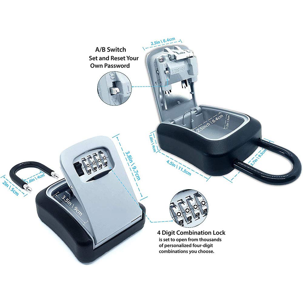 4-Digit Combination Key Lock Box - Secure Wall Mount Key Storage for Home & Business, Weatherproof Outdoor & Indoor Key Safe Box - Perfect for House Keys, Airbnb, Rental Properties, and Office Access