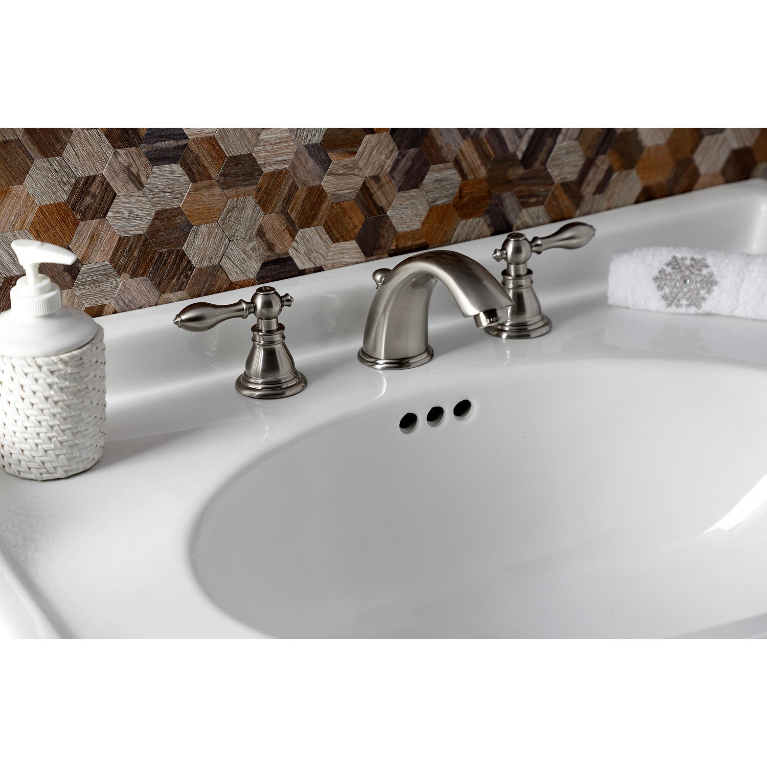 American Classic KB968ACL Brushed Nickel Widespread Bathroom Faucet - 2 Handle 3 Hole Deck Mount with Pop Up Drain - Perfect for Modern Bathroom Renovations and Home Upgrades