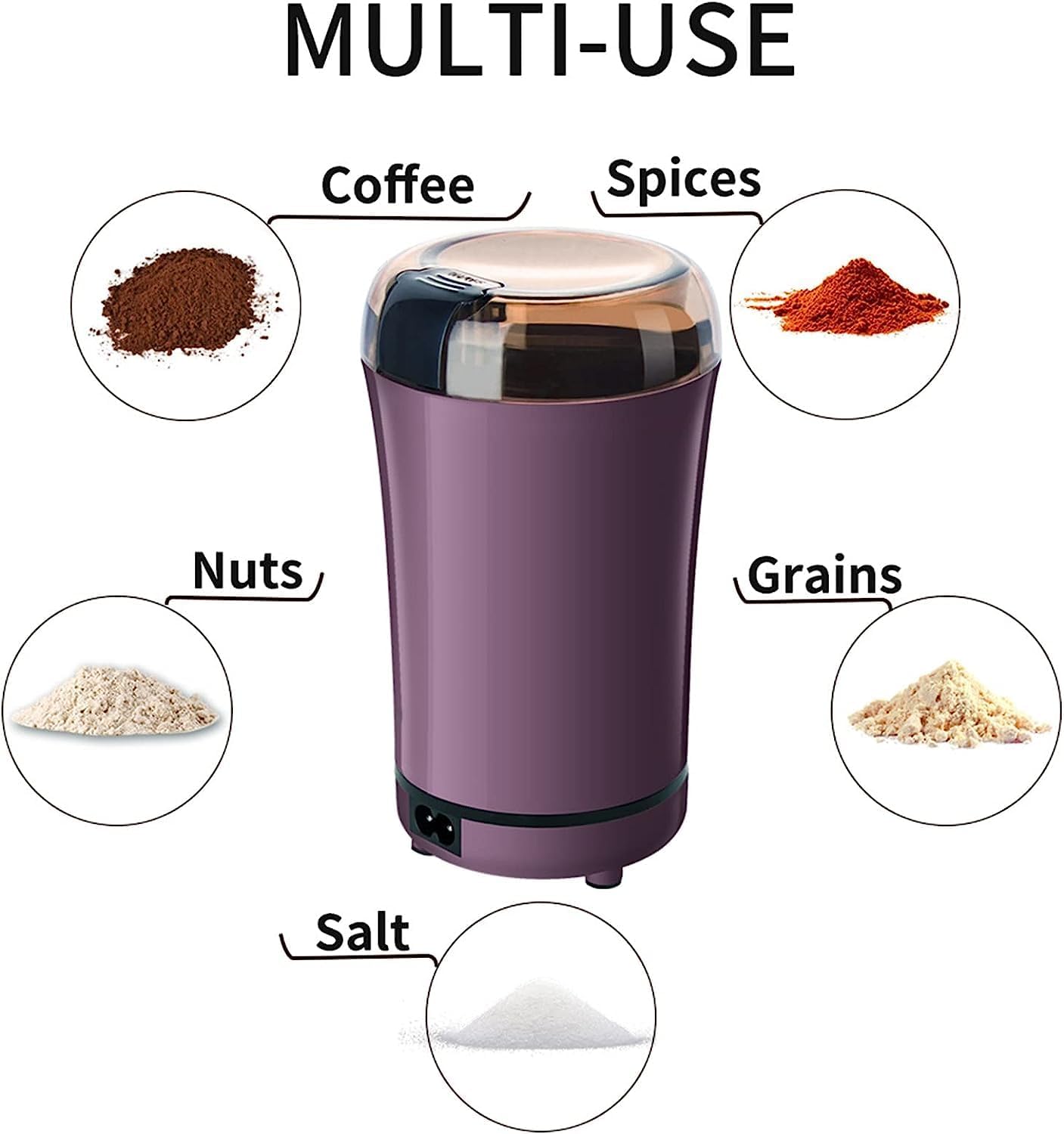 Premium Electric Coffee & Spice Grinder - Stainless Steel Blade, Portable Travel Size for Fresh Ground Coffee, Herbs & Nuts - Perfect for Home, Office & Camping Use