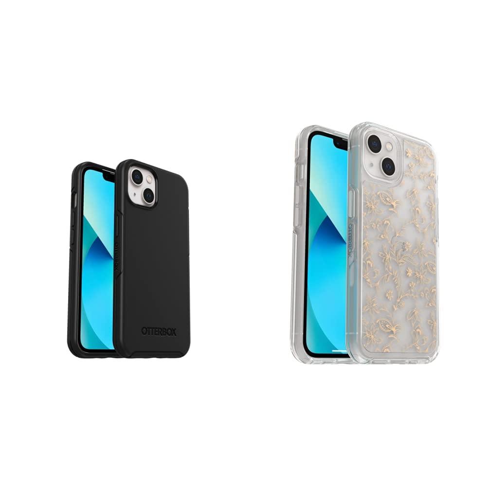 OTTERBOX Symmetry Series Case for iPhone 13 (Black) & Clear Series Case (WallFlower) - Protective Phone Cover for Everyday Use, Work, and Travel