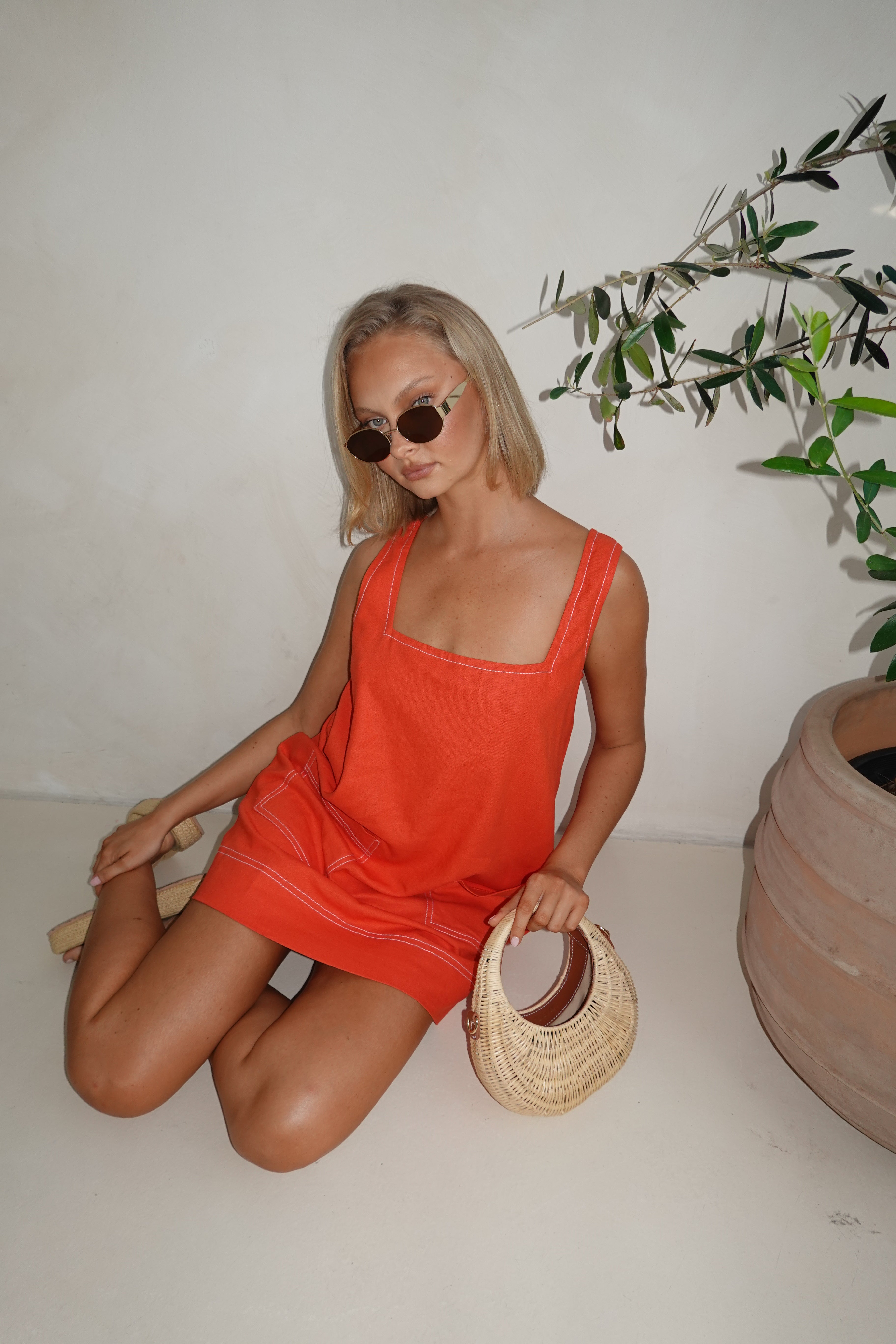 Gwen Mini Dress in Jaffa Color - Flirty Summer Cocktail Party & Date Night Outfit