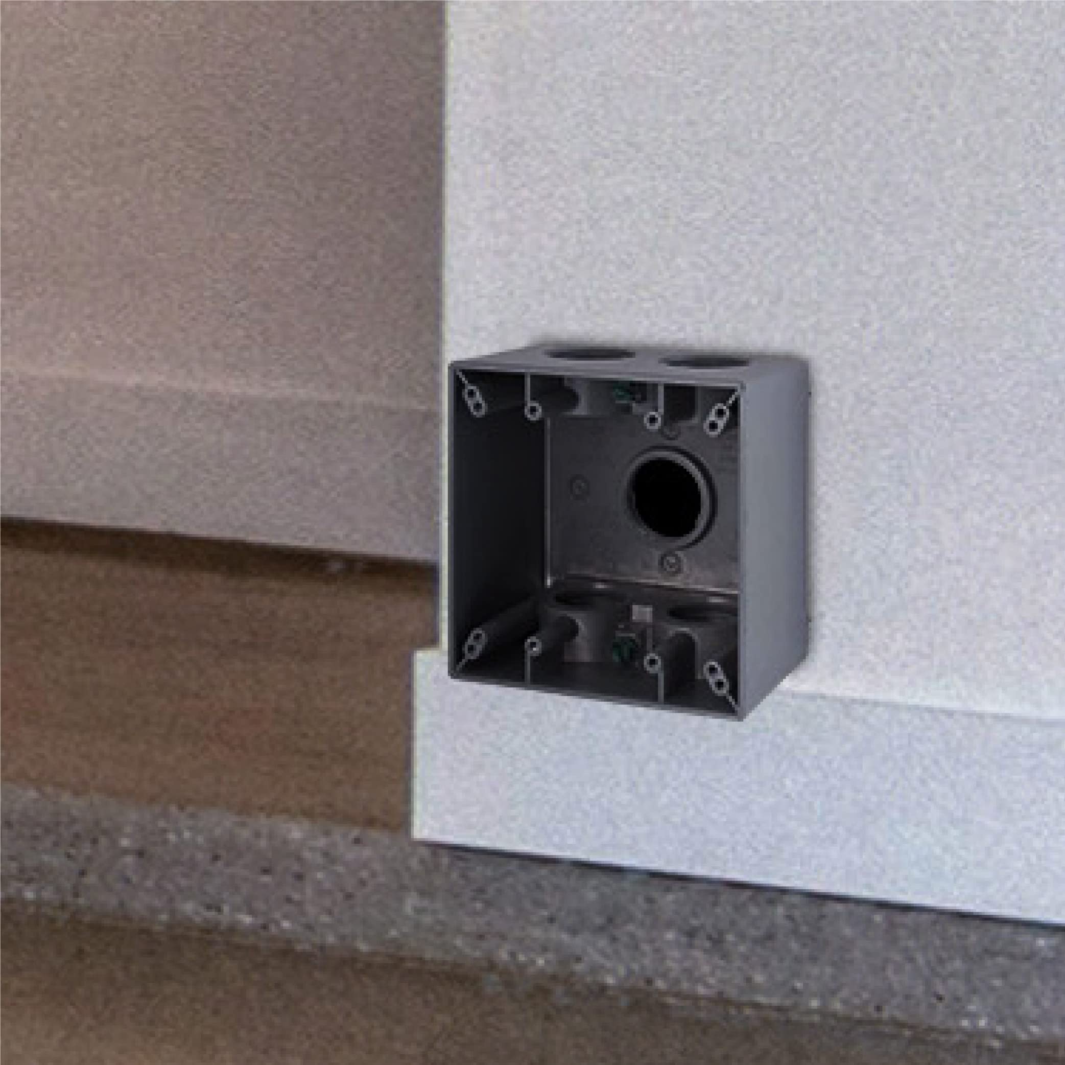 TayMac 5388-0 2-Gang Weatherproof Deep Electrical Box with Five 3/4-in. Threaded Outlets (Gray) - Outdoor Junction Box for Outlet, Switch & GFCI - Ideal for Patio, Garden & Pool Area Wiring