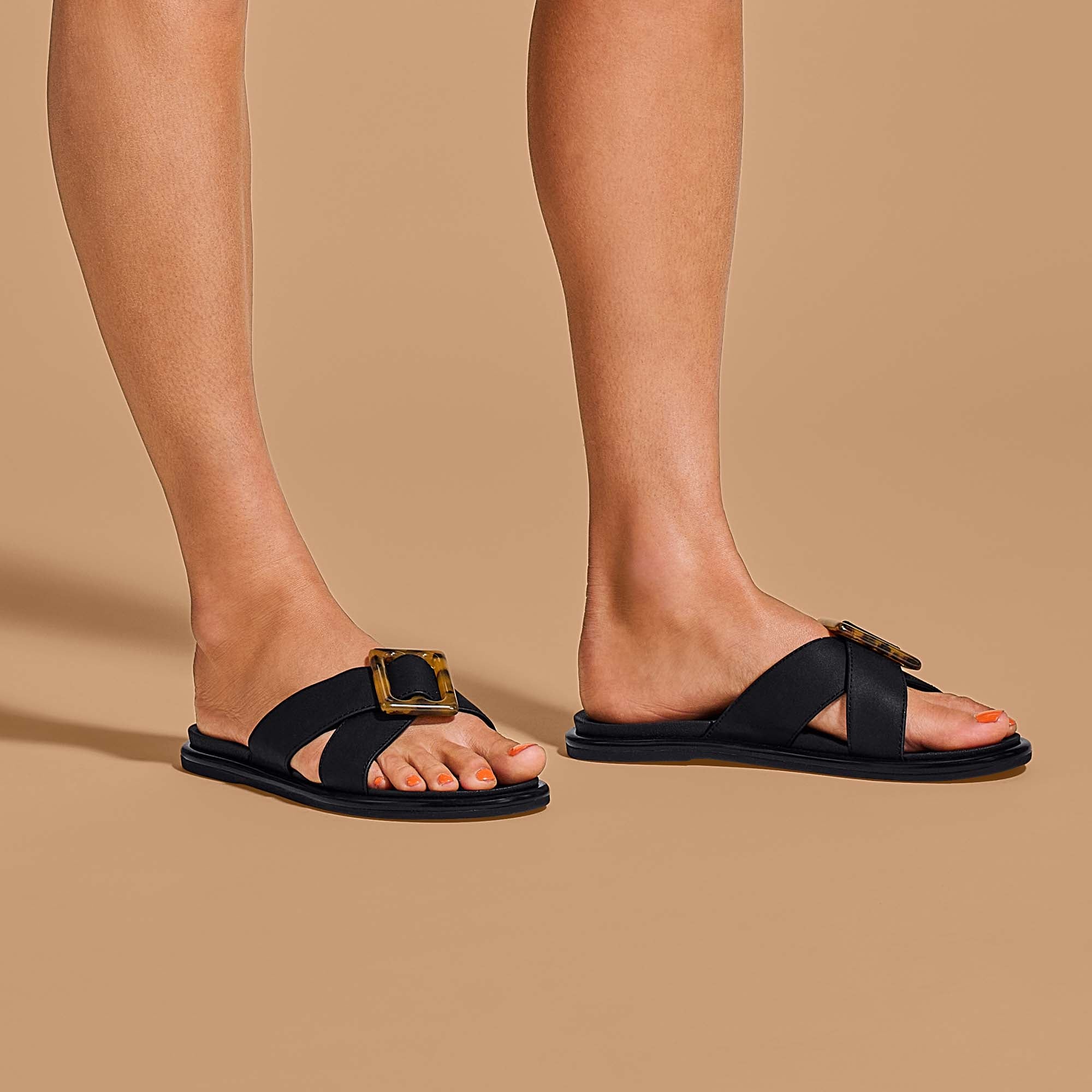 Black La'i Slide Sandals - Comfortable & Stylish for Beach, Pool, and Summer Outdoor Activities