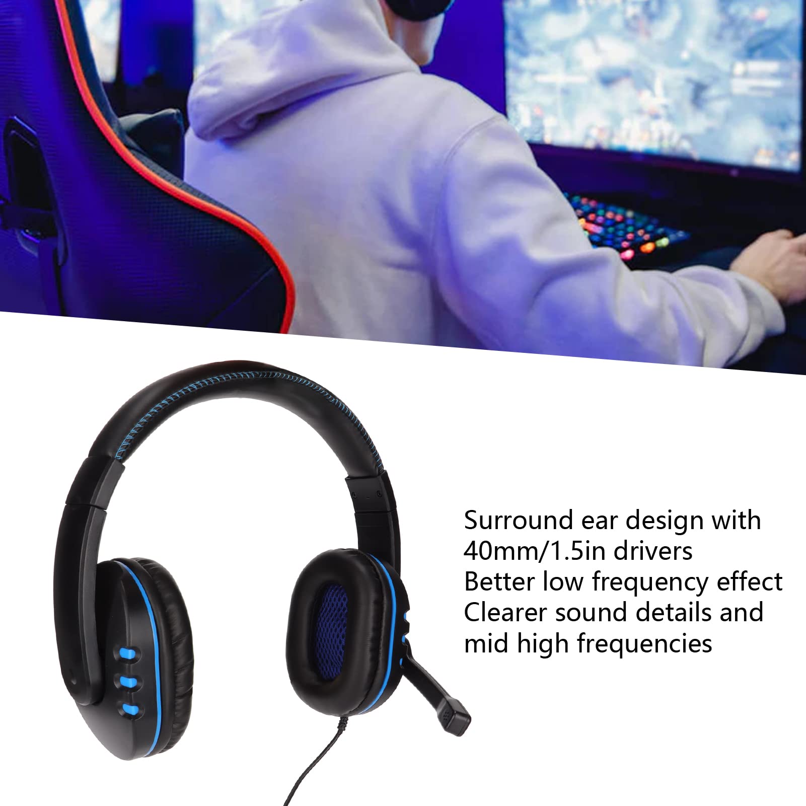 Hilitand Gaming Headset with Noise Canceling Mic - Over Ear Headphones with Stereo Bass Surround Sound, Soft Memory Earmuffs & 120° Adjustable Mic - 3.5mm Audio Jack for PS5, PC, Xbox - Perfect for Competitive Gaming & Online Chat