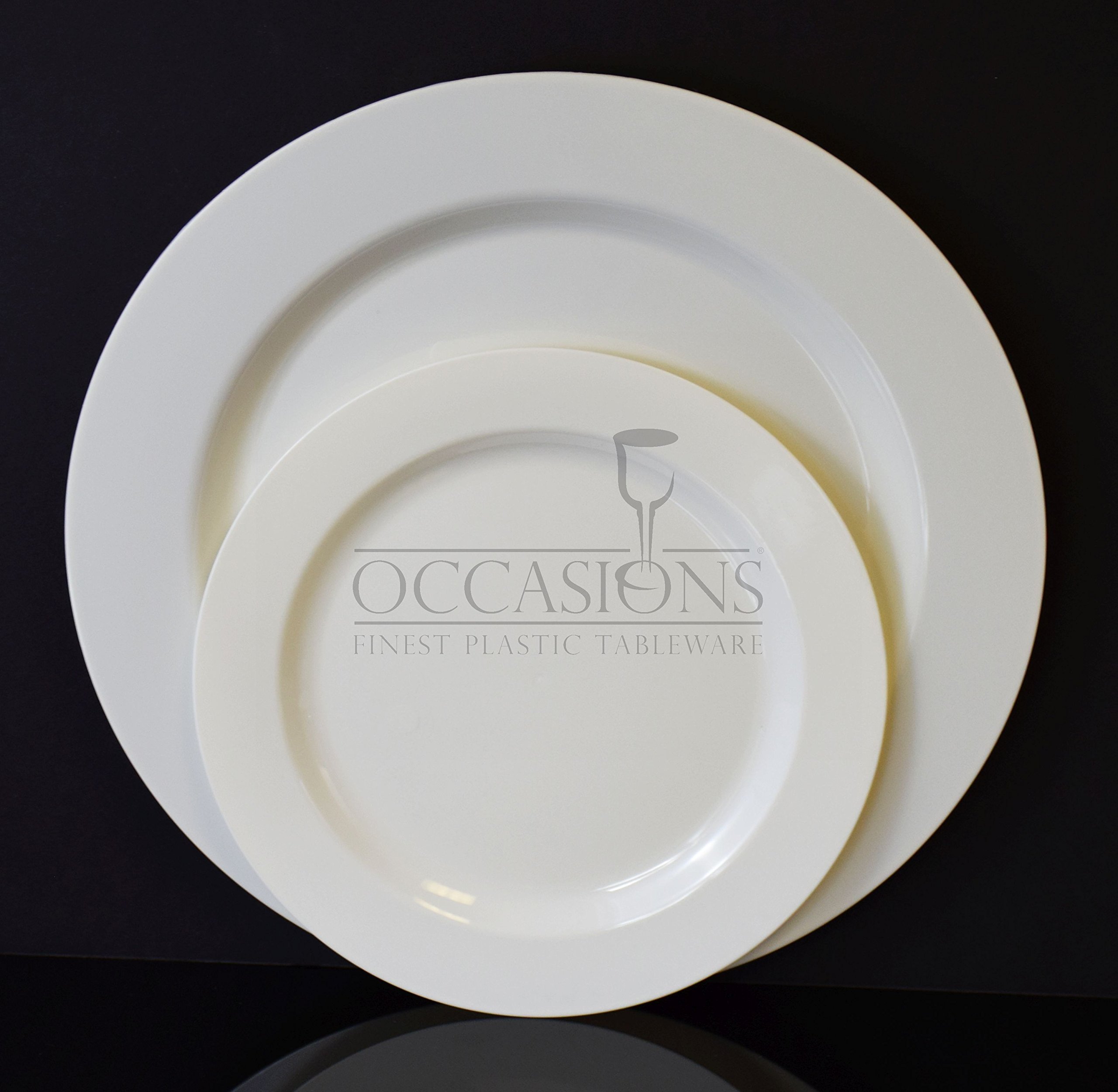 Disposable Plastic Plates & Silverware Combo for Weddings & Parties - 9'', 7.5'', 6'' Sizes (120-Pack, Plain Bone White) - Perfect for Bridal Showers, Birthday Celebrations & Catering Events