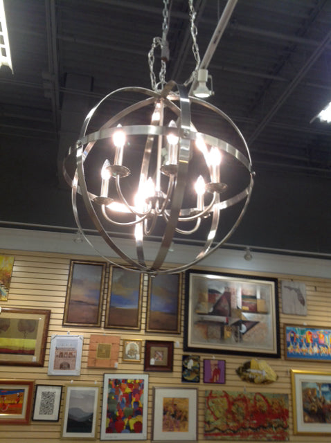Elegant Silver Metal 6-Light Chandelier - Modern Ceiling Lighting Fixture for Dining Room, Bedroom, or Living Room