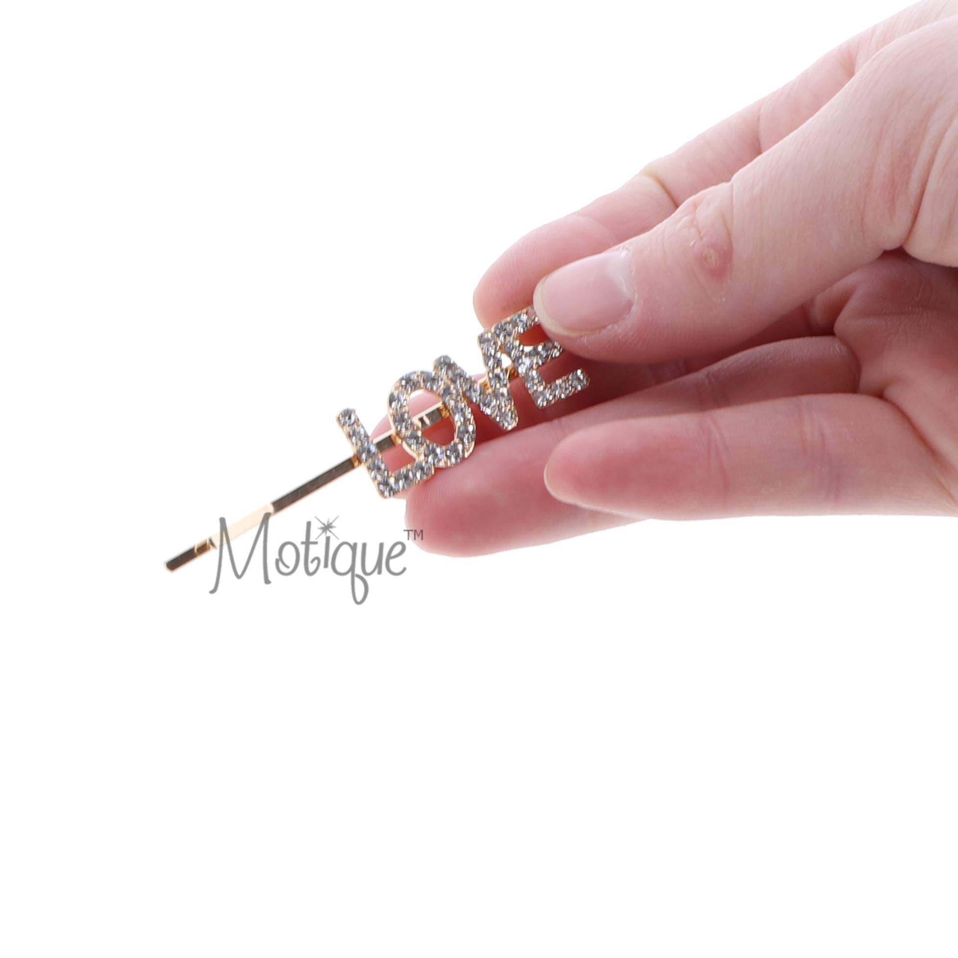 LOVE Rhinestone Bobby Pin Hair Clip Set - 3 Gold Hairpins for Weddings, Parties & Everyday Elegance