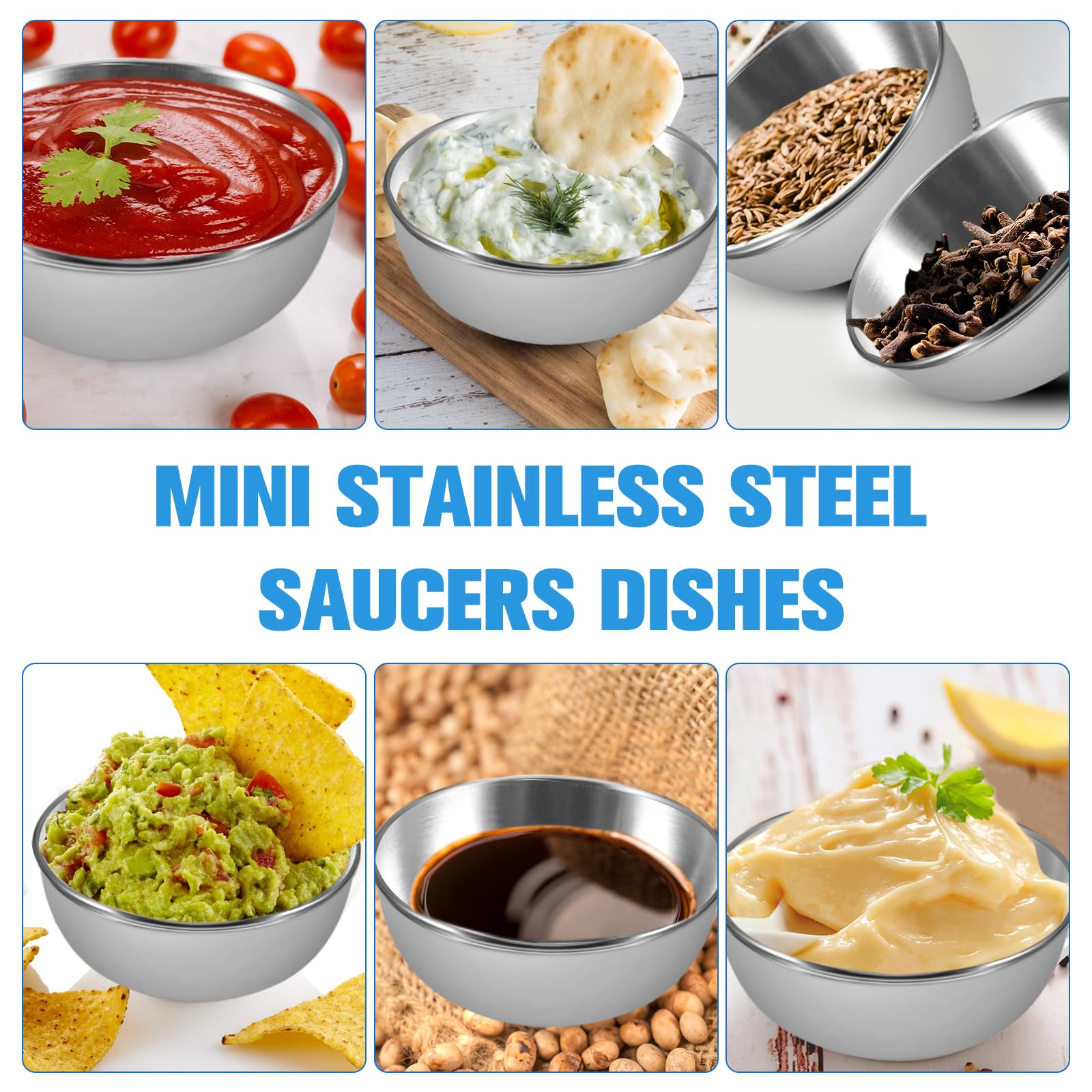 20 Pack 3.2 Inch Stainless Steel Mini Sauce Bowls - 3.5 oz Small Individual Condiment Dishes for Soy Sauce, Sushi Dip, Seasoning - Perfect for Kitchen Prep, Appetizer Serving & Side Dish Presentation