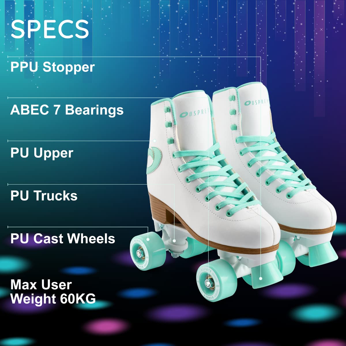 Osprey Retro Quad Roller Skates for Adults – Women's High-Top Lace-Up Roller Boots with Multiple Designs – Perfect for Outdoor Skating, Roller Rinks, and 80s Themed Parties