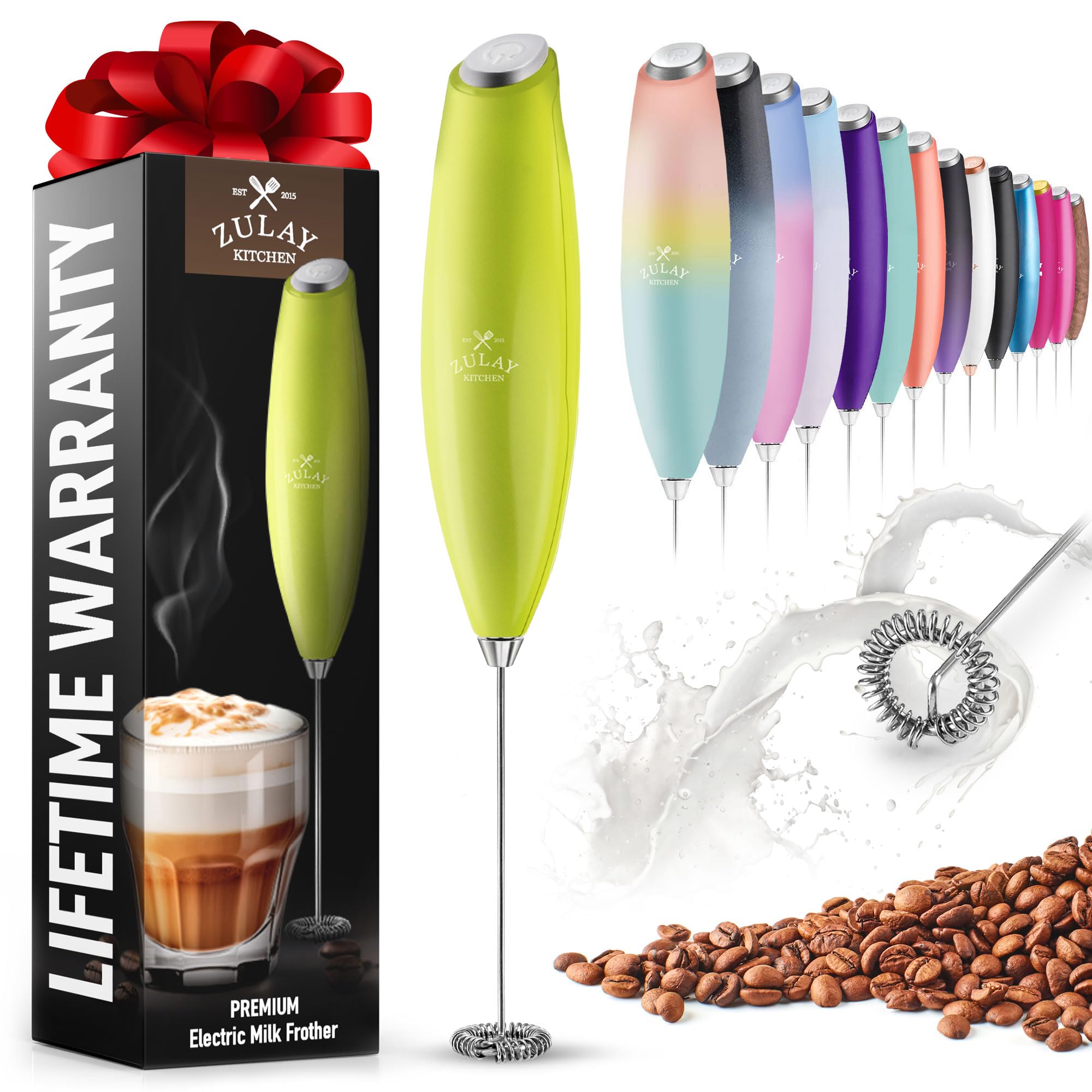 Premium Handheld Milk Frother for Coffee - Upgraded Titanium Motor Electric Whisk, Latte & Cappuccino Foamer, Mini Mixer for Matcha, Hot Chocolate & Frappe - Lime Green - Perfect for Home Baristas & Coffee Lovers