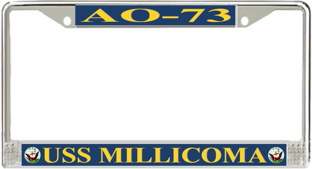 USS Millicoma AO-73 Military Ship License Plate Frame - Vintage Navy Metal Car Tag Holder - Perfect for Veterans, Military Collectors & Classic Car Enthusiasts