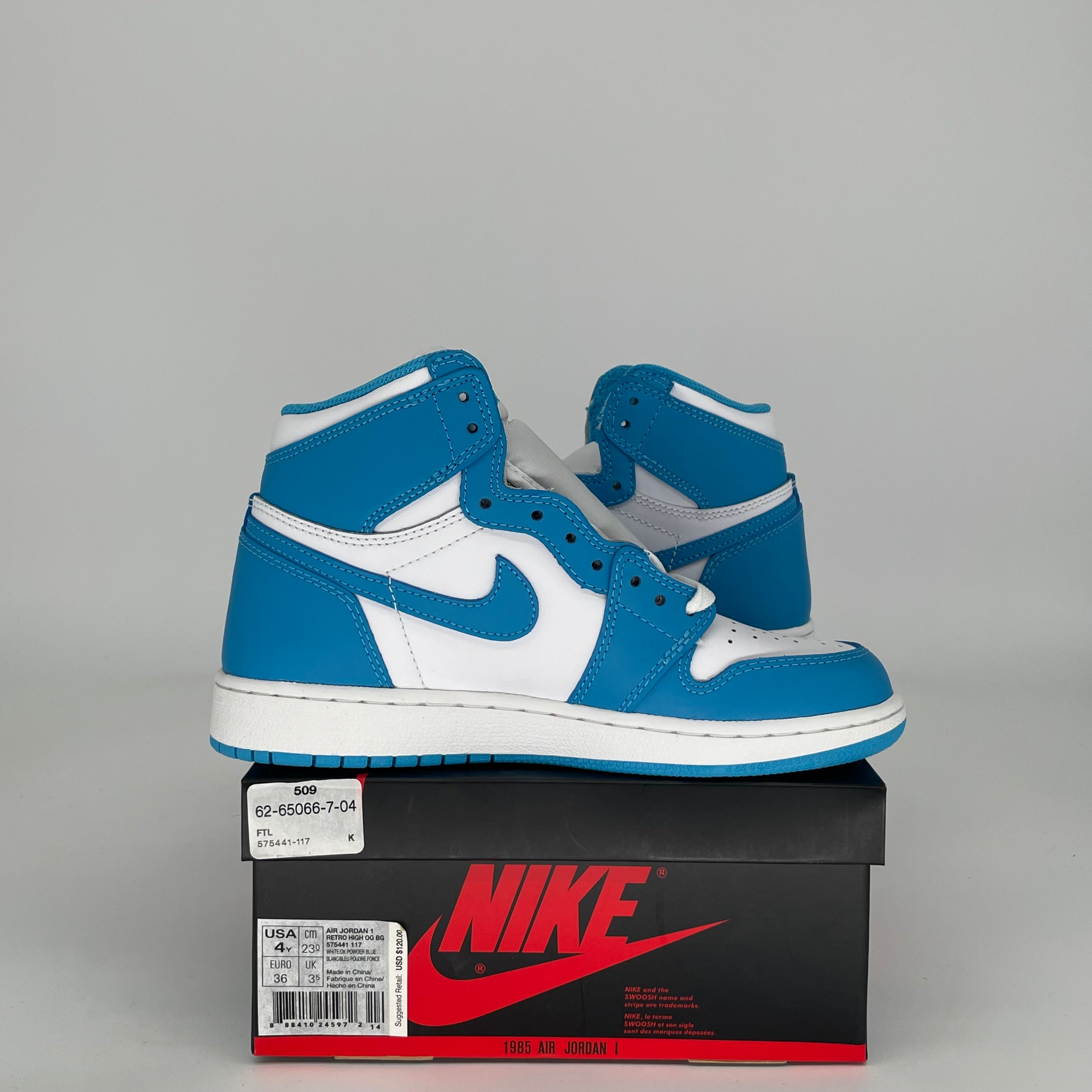 AIR JORDAN 1 UNC Size 4Y (575441-117) - Authentic Retro Basketball Shoes for Kids - Perfect for School, Sports & Casual Wear