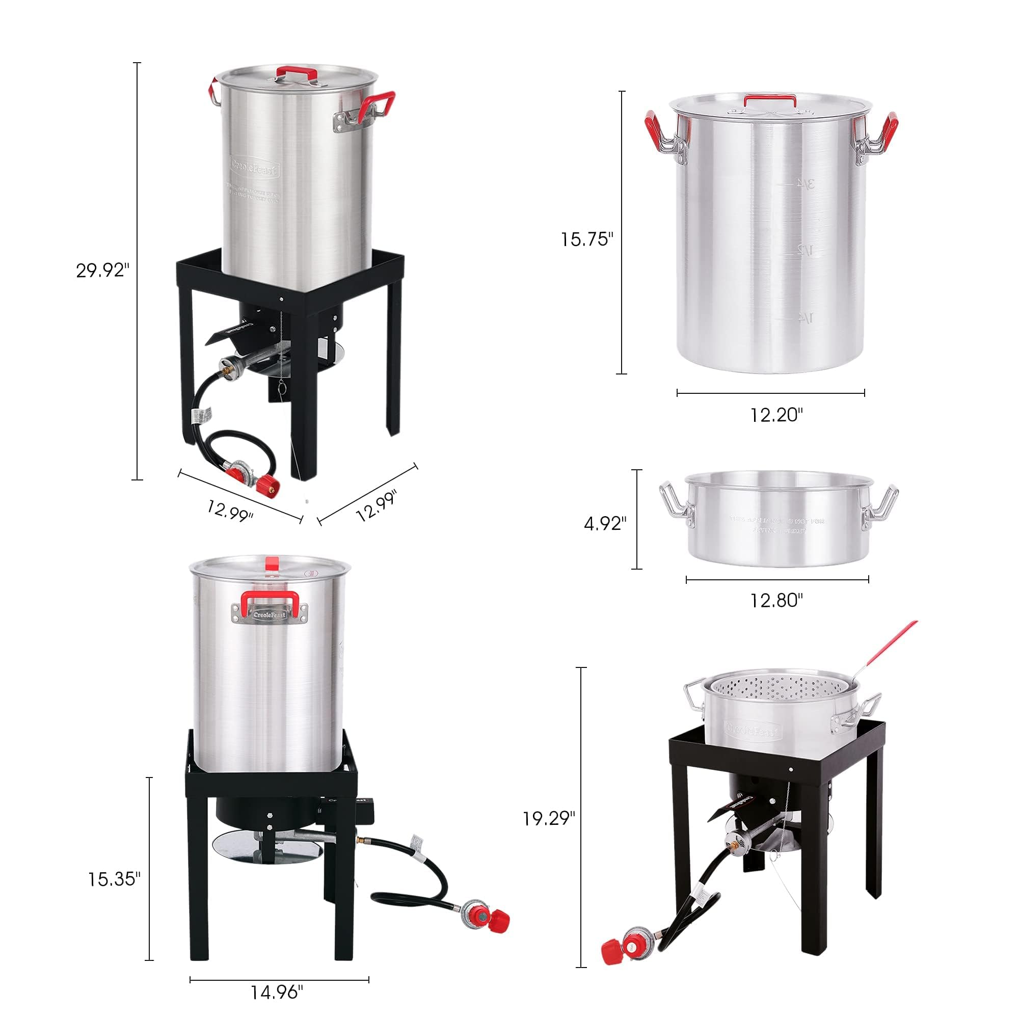 CreoleFeast TFS3010 Propane 30 Qt. Turkey Fryer & 10 Qt. Fish Fryer Boiler Steamer Set - 50,000 BTU Outdoor Burner for Backyard Cooking, Camping, Tailgating & Holiday Feasts