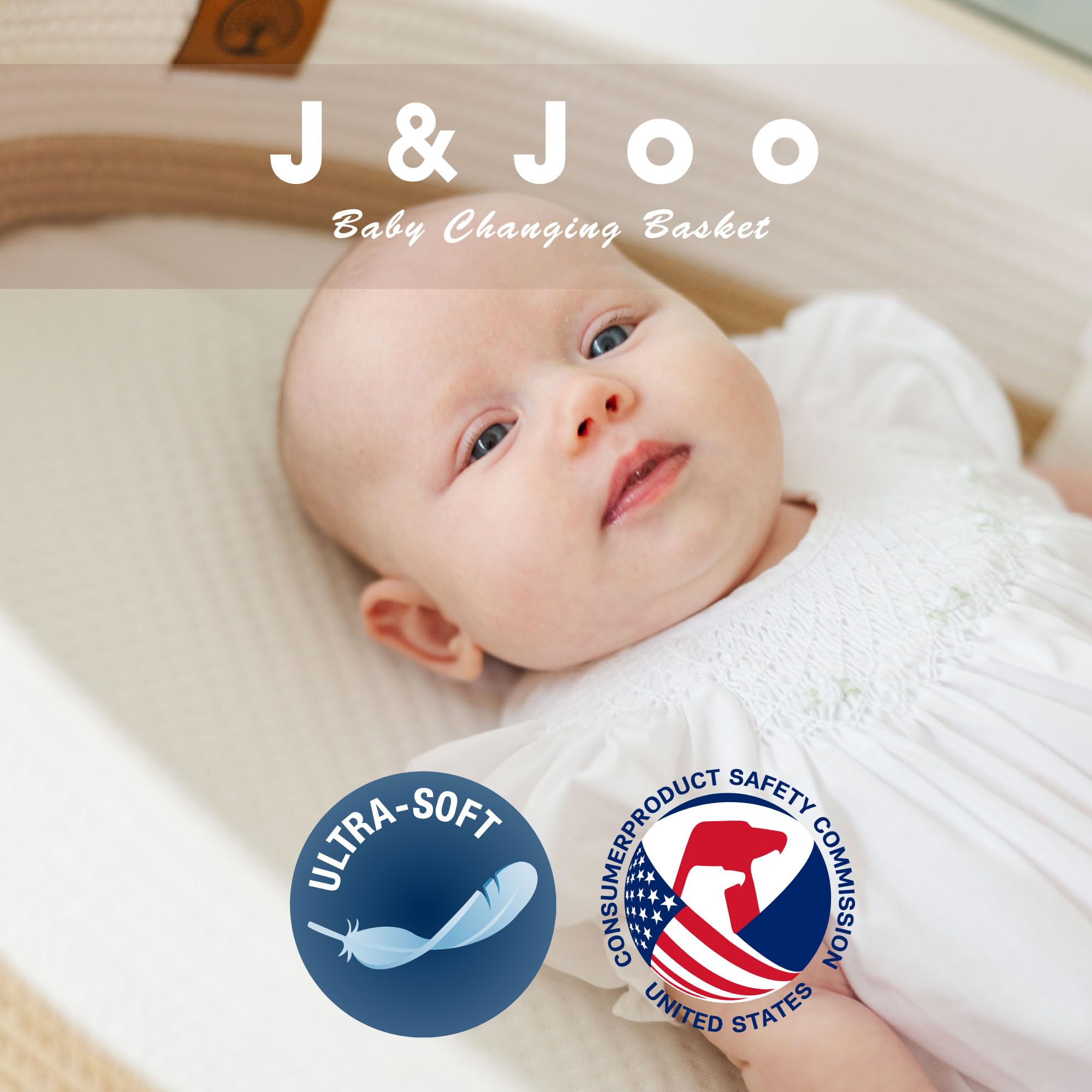 J&JOO Baby Changing Basket Set with Diaper Caddy - Breathable Waterproof Cover, Portable Foldable Changing Pad for Dresser - Perfect for Nursery, Travel & On-the-Go Diaper Changes