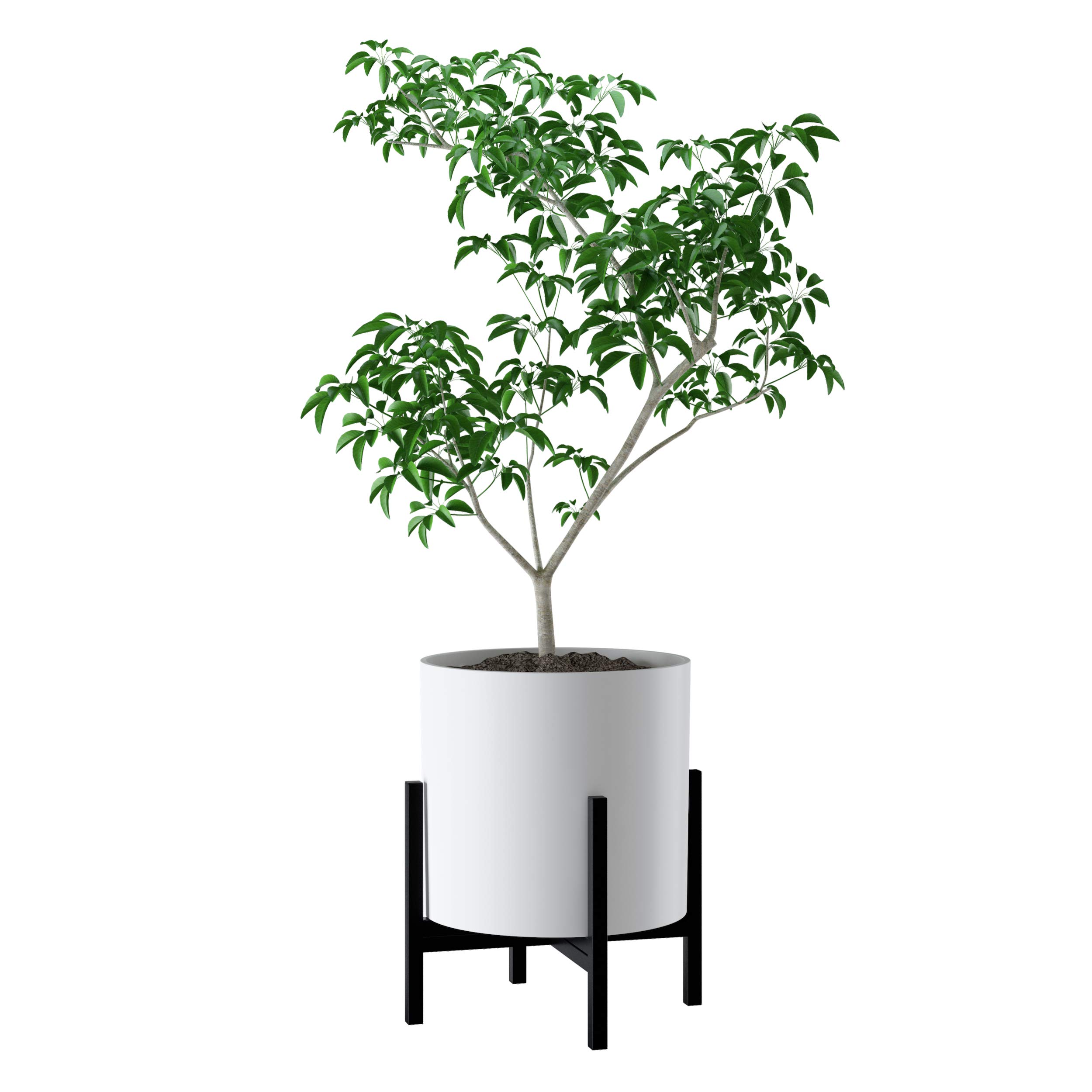 FaithLand 14 Inch Modern Plant Pot with Drainage Hole & Mesh Screen - Matte White Ceramic Flower Planter for Mid-Century Stands - Ideal for Indoor Plants, Succulents, Home & Office Decor