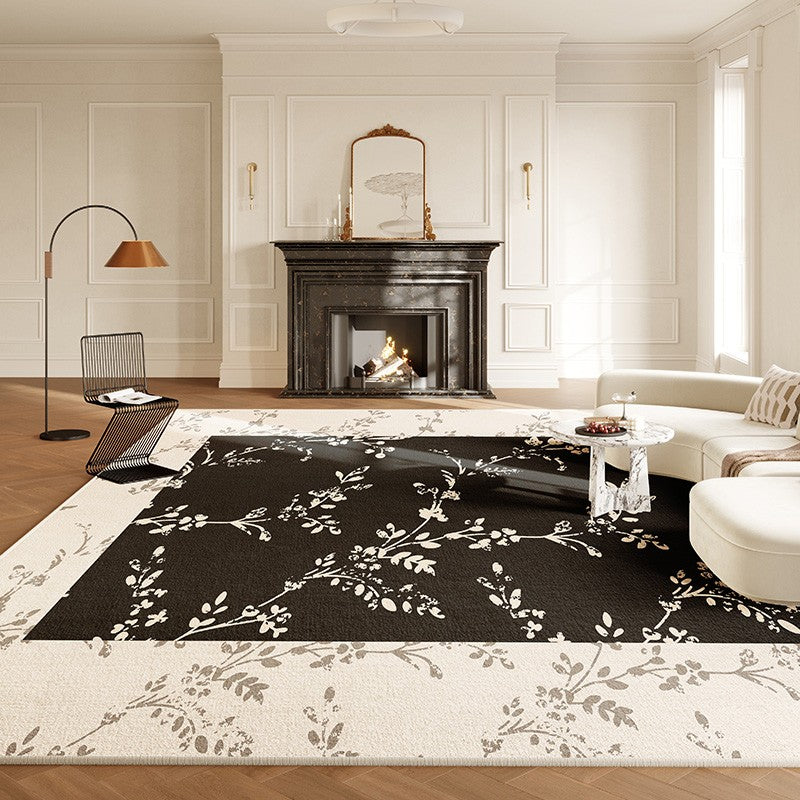 Modern Large Black Floral Geometric Area Rug - Contemporary Floor Carpet for Living Room, Dining Room & Bedroom - Soft Non-Slip Home Decor for Cozy Spaces