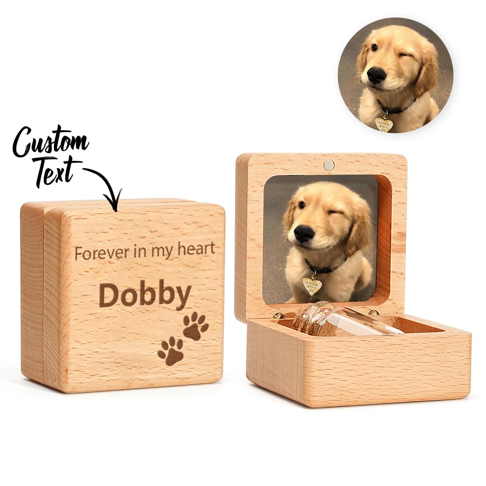 Personalized Pet Memorial Box - Custom Engraved Wooden Keepsake for Dog & Cat Hair, Ashes & Photos - Unique Pet Loss Gift for Pet Lovers - Perfect for Home Memorial Display & Pet Remembrance Ceremonies
