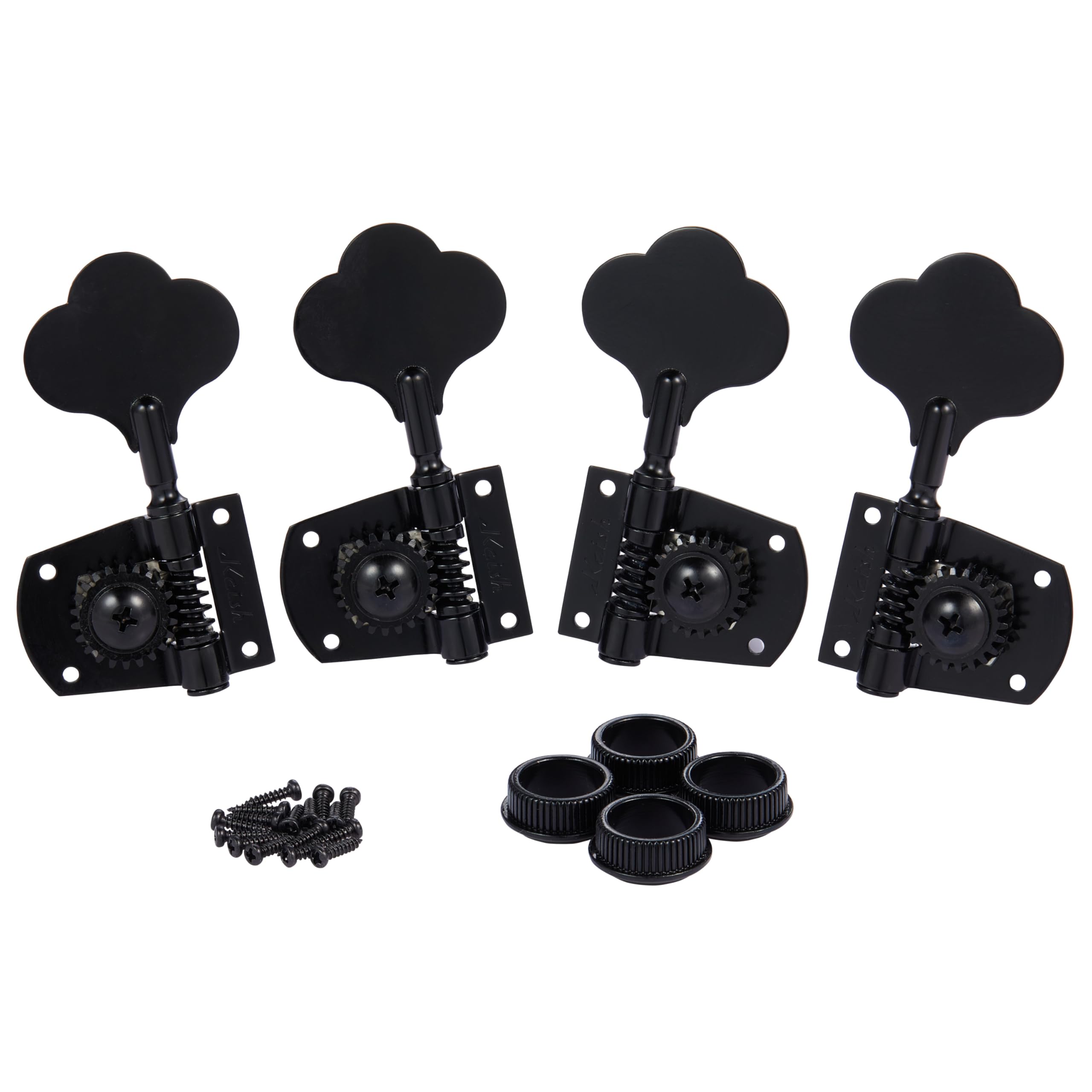 KAISH Black 2+2 Cloverleaf Bass Tuners - Premium Bass Tuning Machines & Keys for Jazz J Bass & Precision P Bass (Fits Standard/Highway One Series) - Perfect for Guitar Maintenance & Professional Bass Upgrades