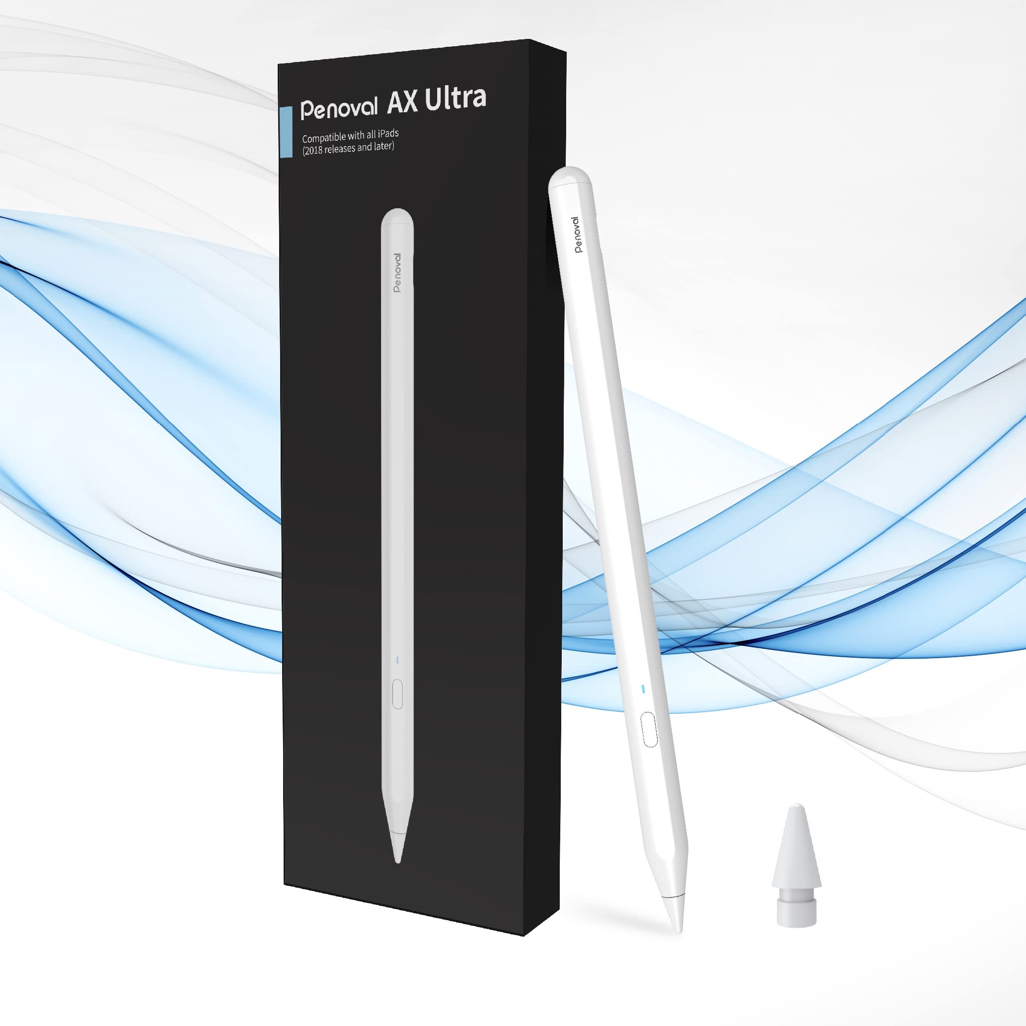 Penoval Stylus Pencil for iPad Pro 11/12.9, iPad Air 3/4/5, iPad mini 5/6, iPad 6/7/8/9/10 (2018+) - Active Palm Rejection, Tilt Sensitivity, Magnetic Design - Perfect for Drawing, Note-Taking & Digital Art