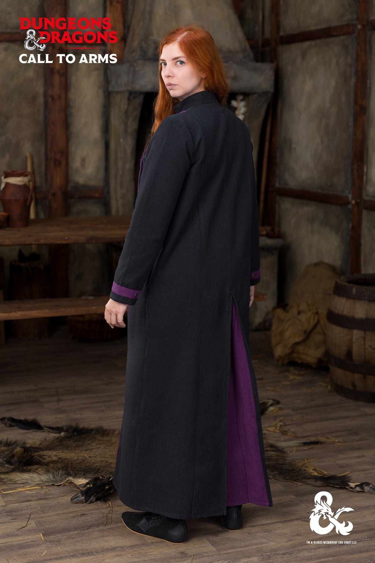 Dungeons & Dragons Warlock Coat - Black & Purple Cosplay Costume for D&D Roleplaying, LARP, Halloween & Fantasy Conventions