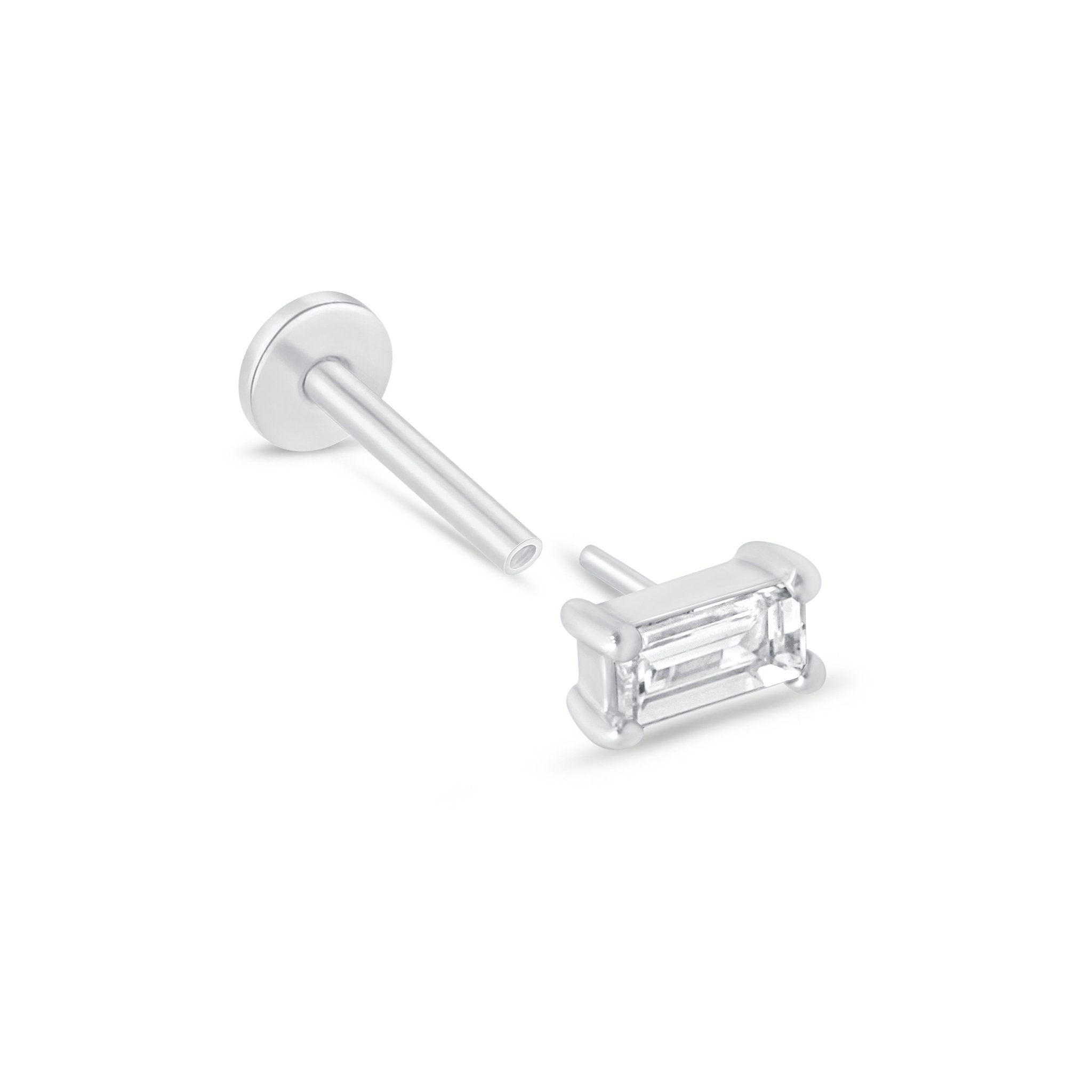 14K White Gold Diamond Baguette Flat Back Stud Earrings - Elegant Minimalist Jewelry for Women, Perfect for Everyday Wear & Special Occasions