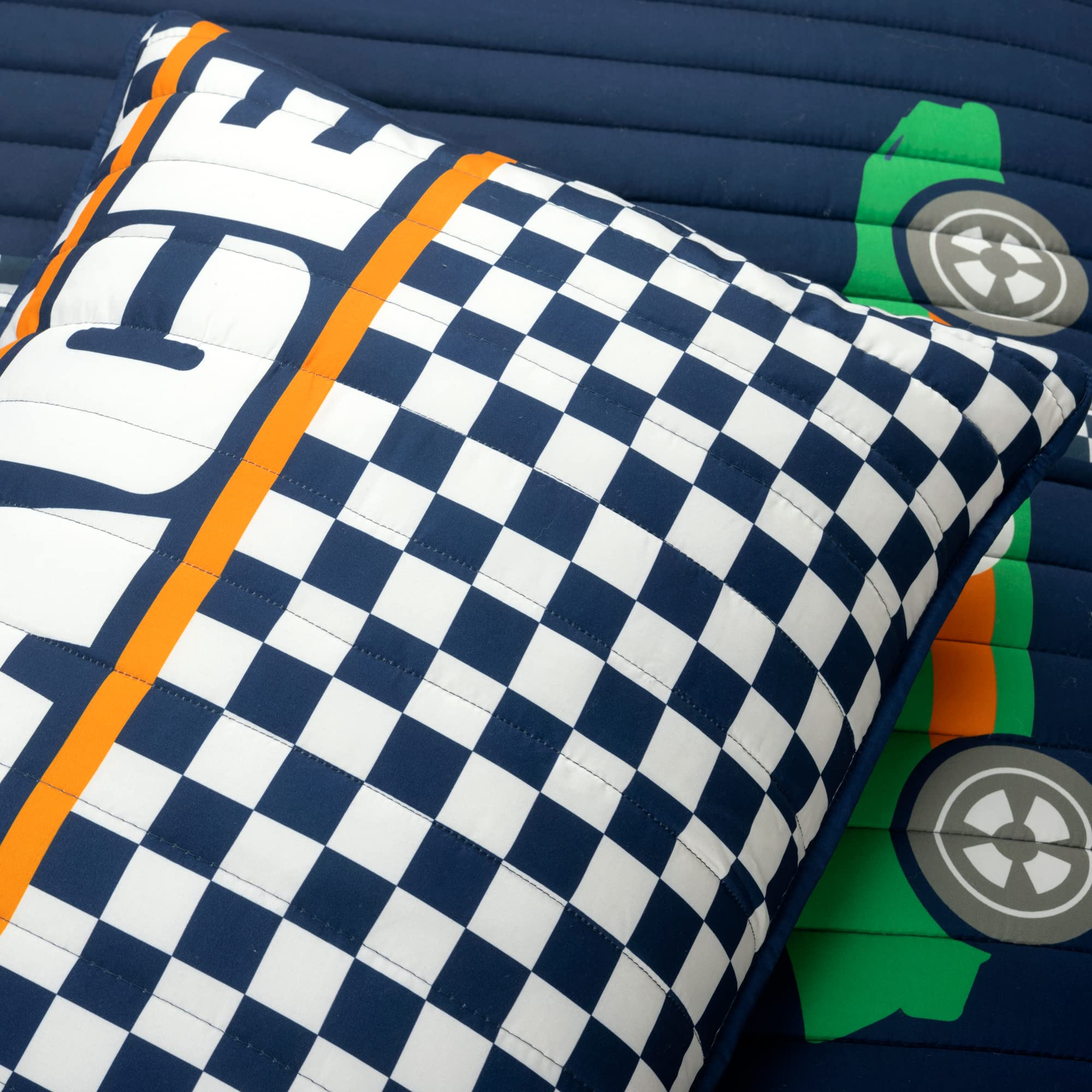 Lush Decor Racing Cars Reversible Quilt Set - Full/Queen Navy for Kids Bedroom