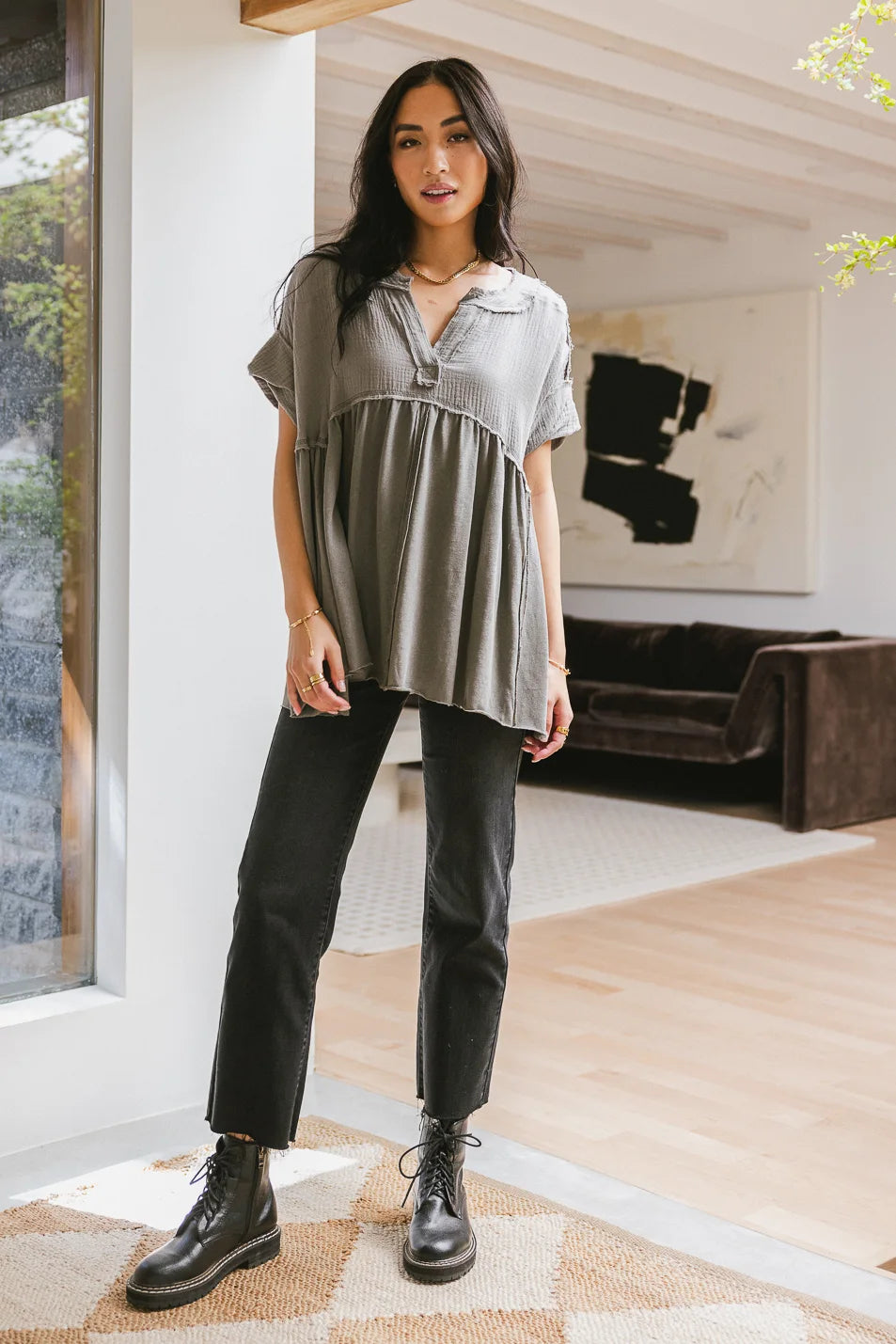 Niki Exposed Seam Top in Sage Green - Women's Fashion Casual Blouse for Summer Outfits & Date Nights | Final Sale