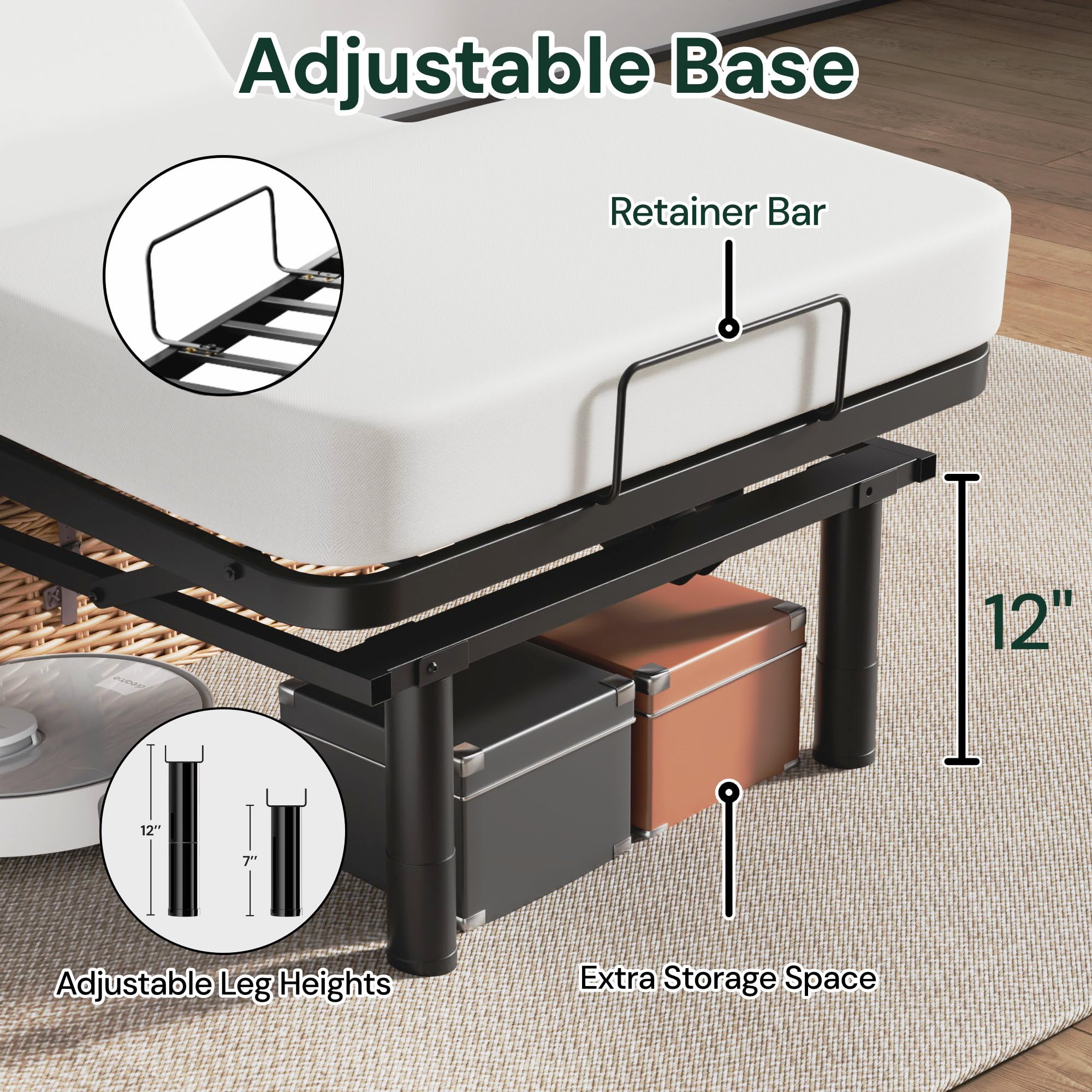 SunsGrove Twin XL Adjustable Bed Frame with Wired Remote - Electric Base with Independent Head/Foot Incline, 2 Height Options - Easy Assembly for Home, Hospital, or Dorm Room Use