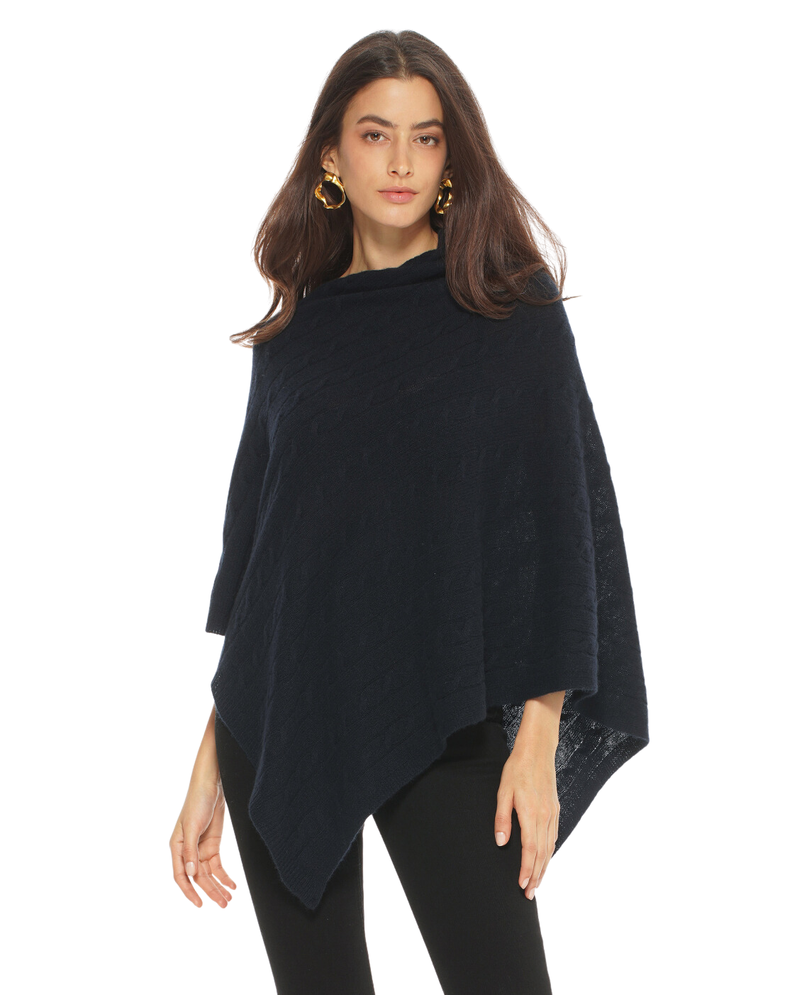Luxury Women's Pure Cashmere Cable Knit Poncho - Soft Winter Shawl Wrap in Night Blue | Perfect for Fall & Winter Outfits, Office Wear, and Holiday Gifts
