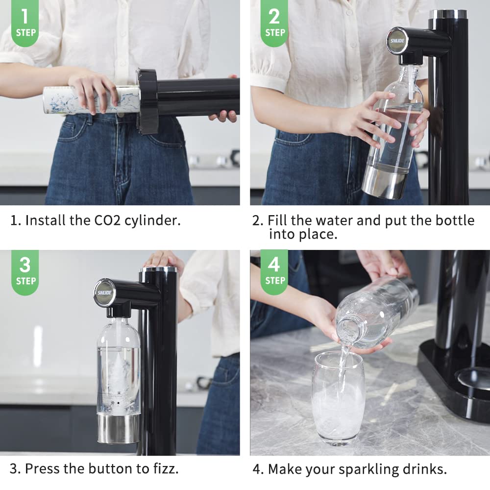 Sparkling Water Maker Machine - SodaStream Alternative with 1L BPA-Free PET Bottle & DIY Stickers | Easy Home Carbonation System for Healthy Drinks | Perfect for Cocktails, Mocktails & Hydration