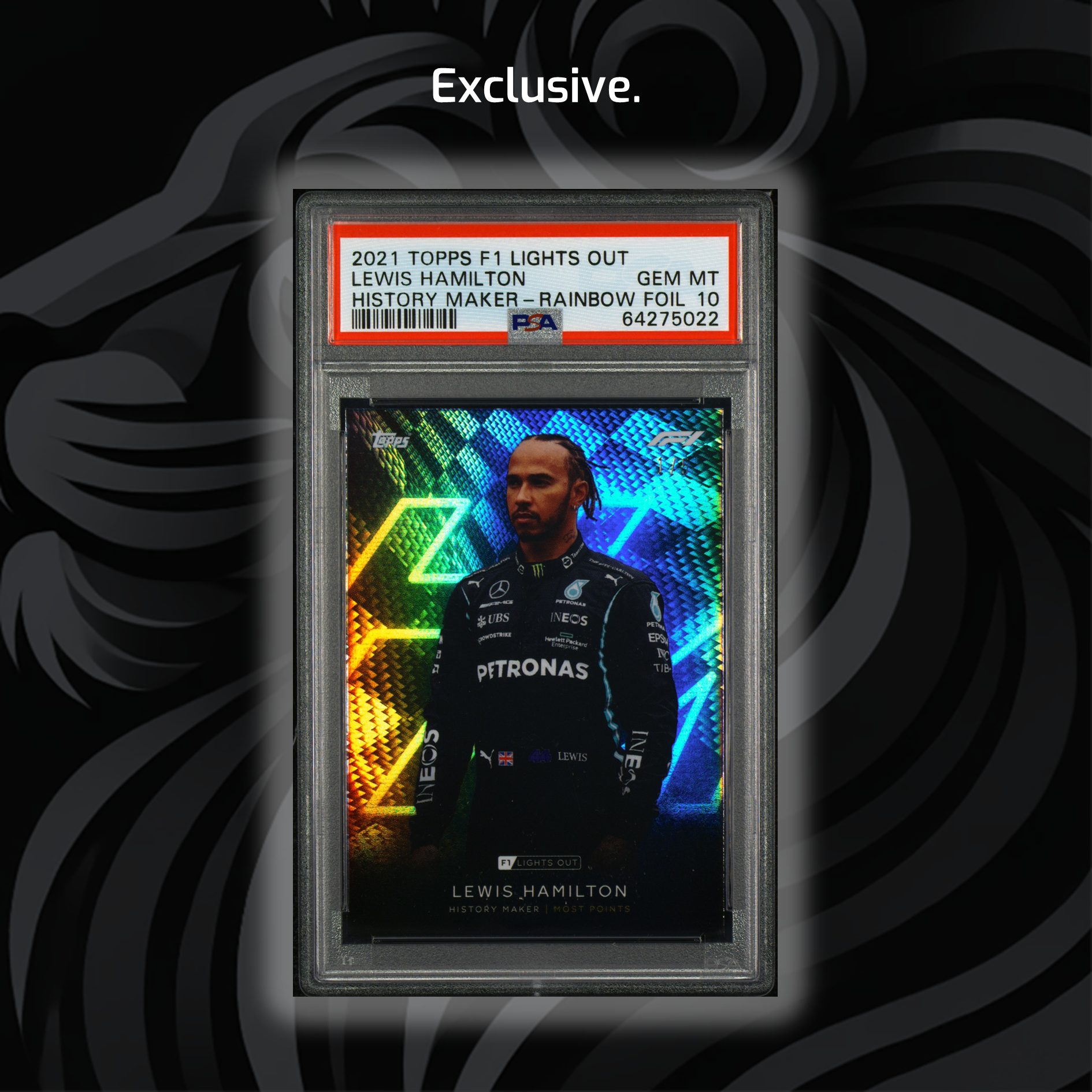 PSA 10 Lewis Hamilton 1/5 History Maker Rainbow Foil Trading Card - Perfect for Collectors, Sports Memorabilia Enthusiasts & F1 Racing Fans Display