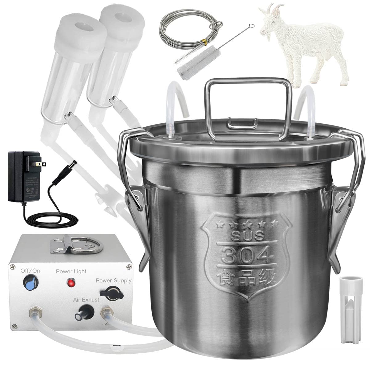 6L Goat Milking Machine - Portable Electric Adjustable Speed Pulsating Vacuum Pump with Food Grade 304 Stainless Steel Bucket & Auto Stop Valve | Perfect for Small Farms, Homesteads & Dairy Goat Operations (Classic Model)