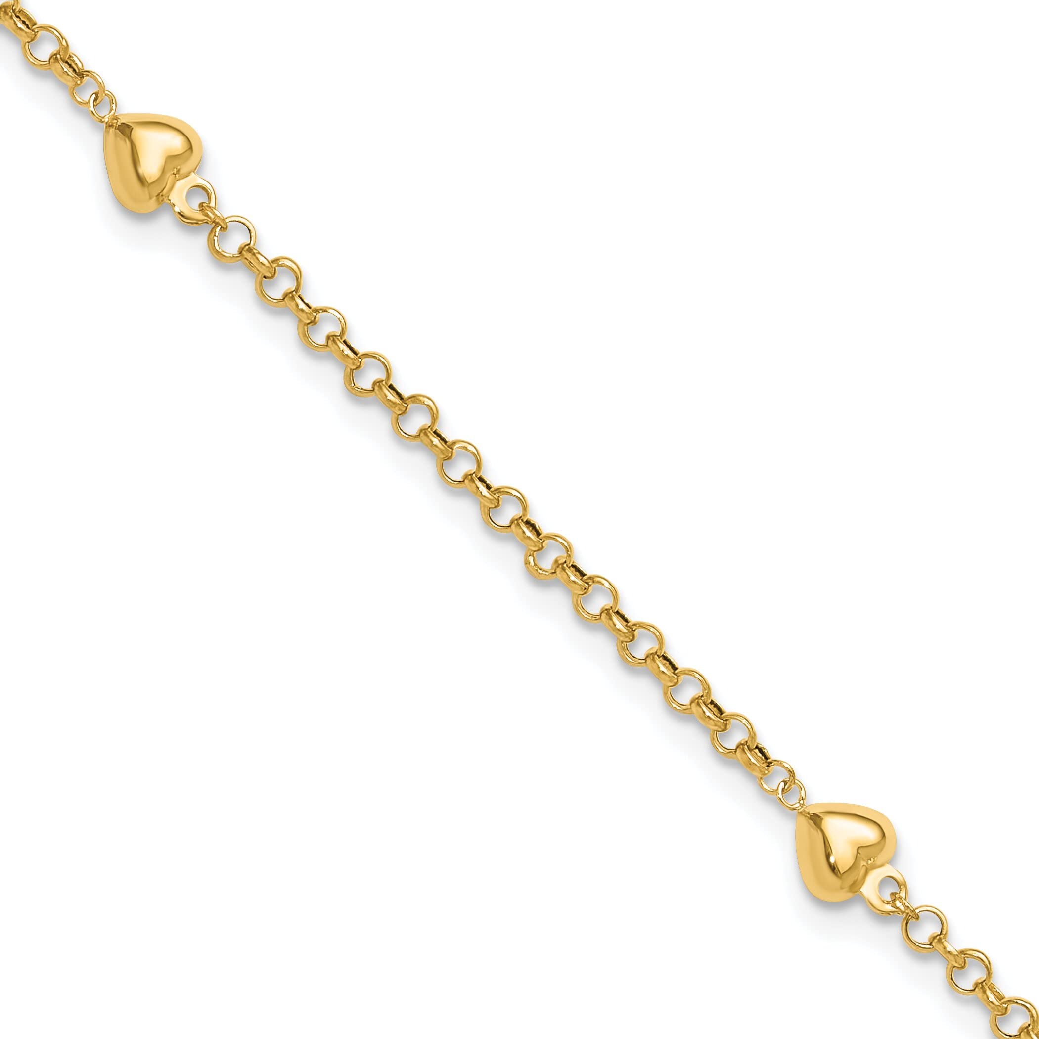14K Gold Puff Heart Anklet Bracelet - 10