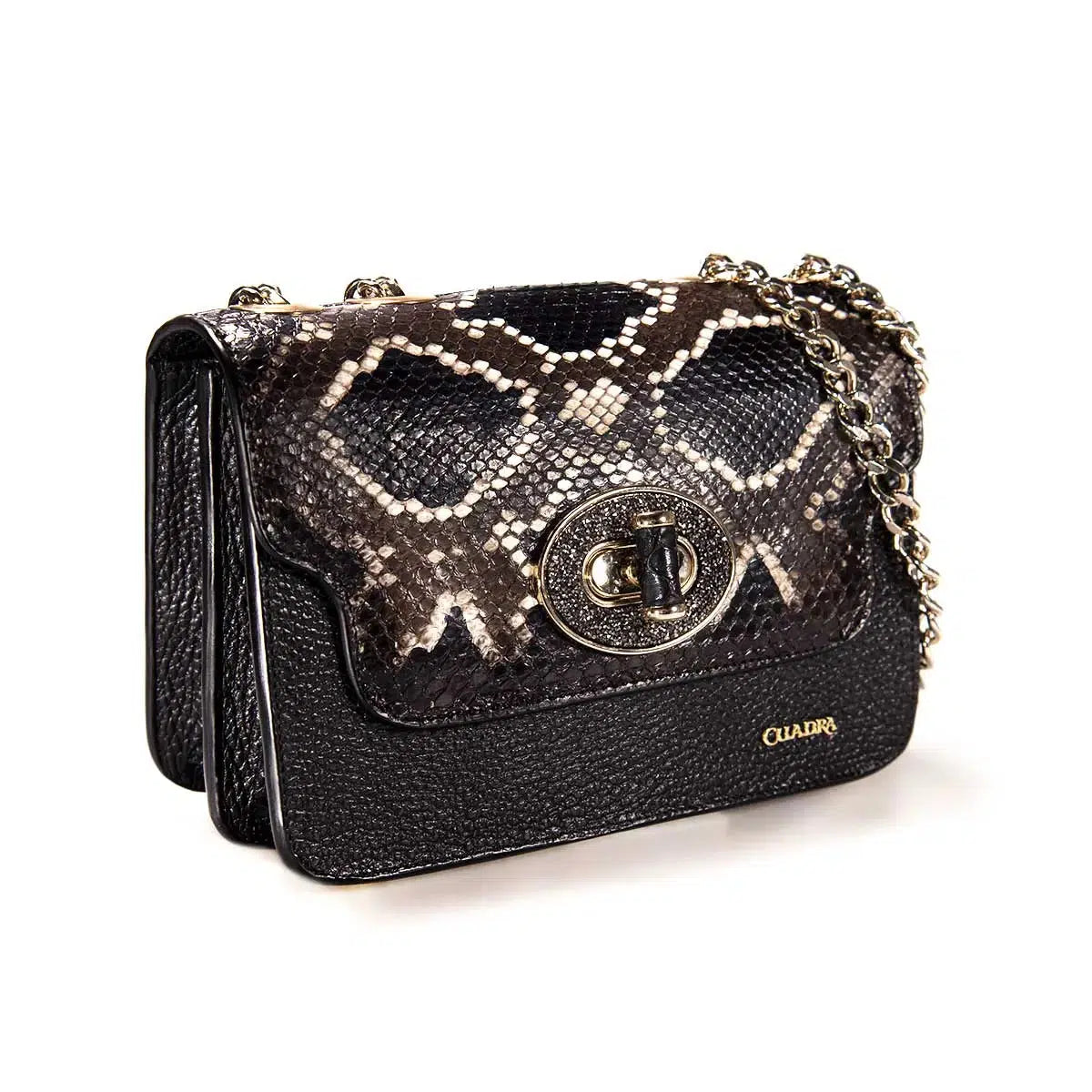 BOD59PI Women's Western Casual Leather Python Shoulder Bag - Stylish Black Crossbody Purse for Everyday Use, Work & Travel