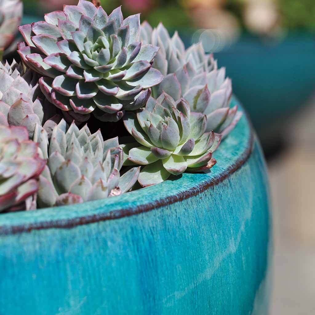 Campania International Ellesmere Planter Set of 3 - Aqua Blue Outdoor Garden Plant Pots for Patio, Deck & Home Decor | Perfect for Flowers, Herbs & Succulents