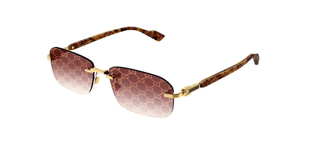 Gucci GG1221S 004 Gold Yellow/Gradient Red Rectangular Rimless Men's Sunglasses - Luxury Designer Shades for Men, UV Protection, Fashionable Square Frame - Perfect for Driving, Beach, and Outdoor Activities